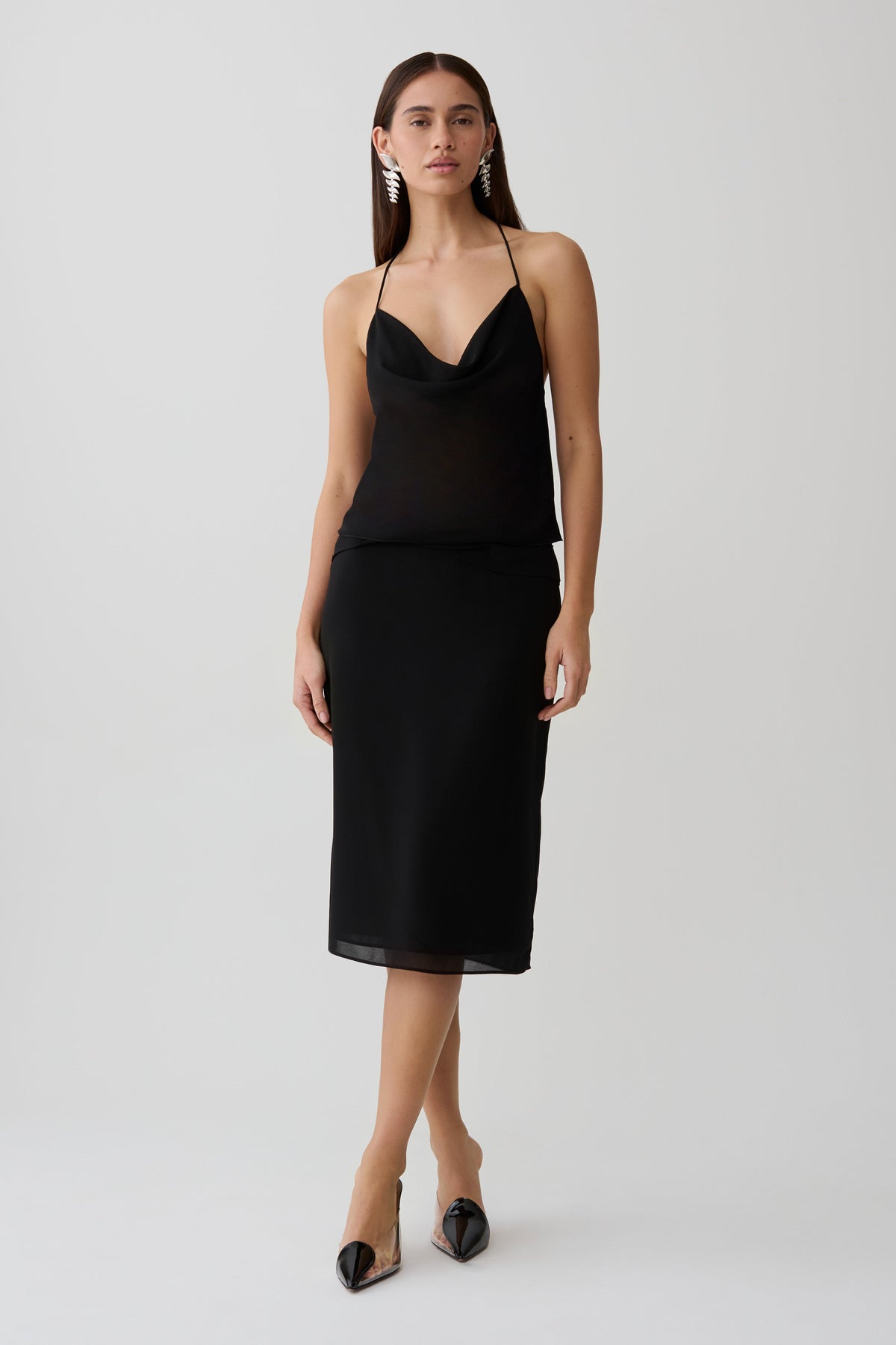 Amelia Chiffon Midi Skirt - Black