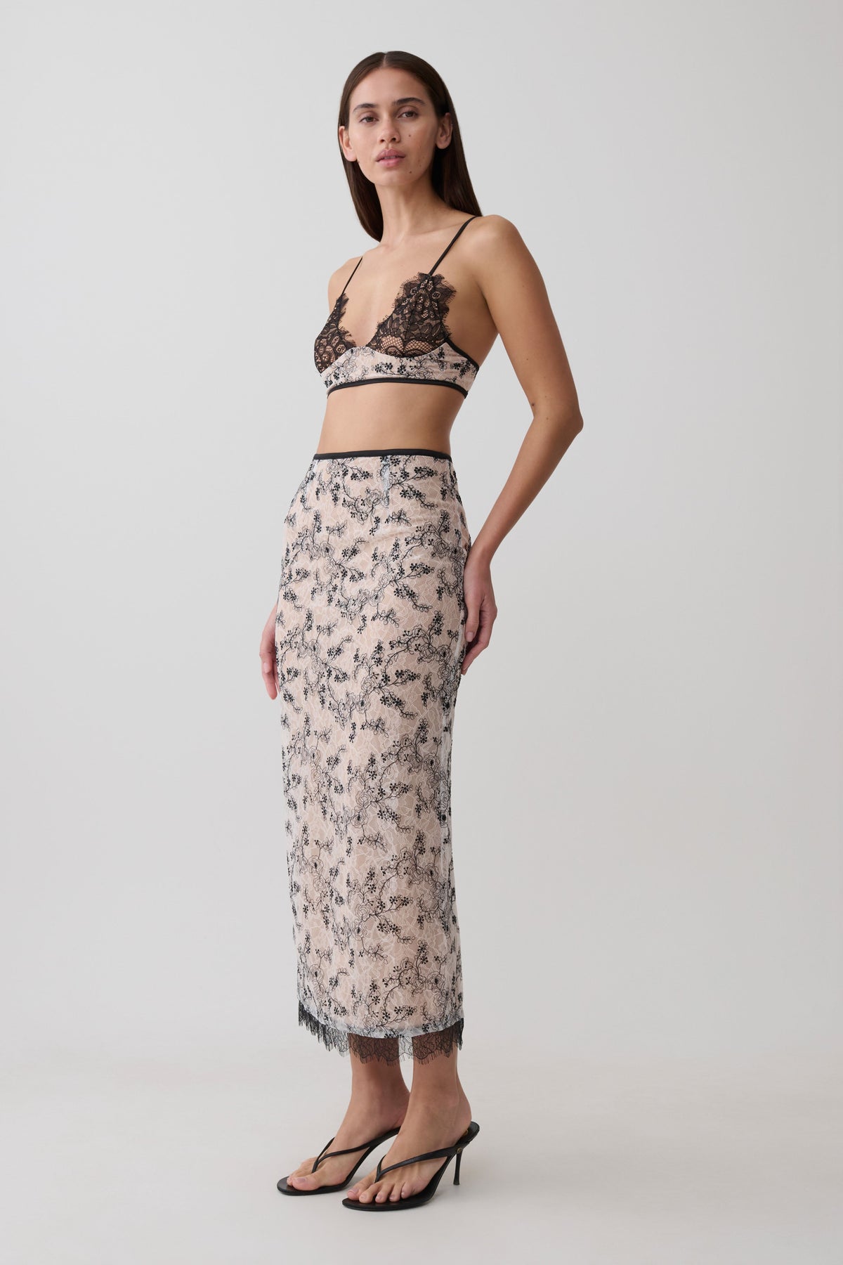 Kimberly Lace Pencil Midi Skirt - Nude Lace