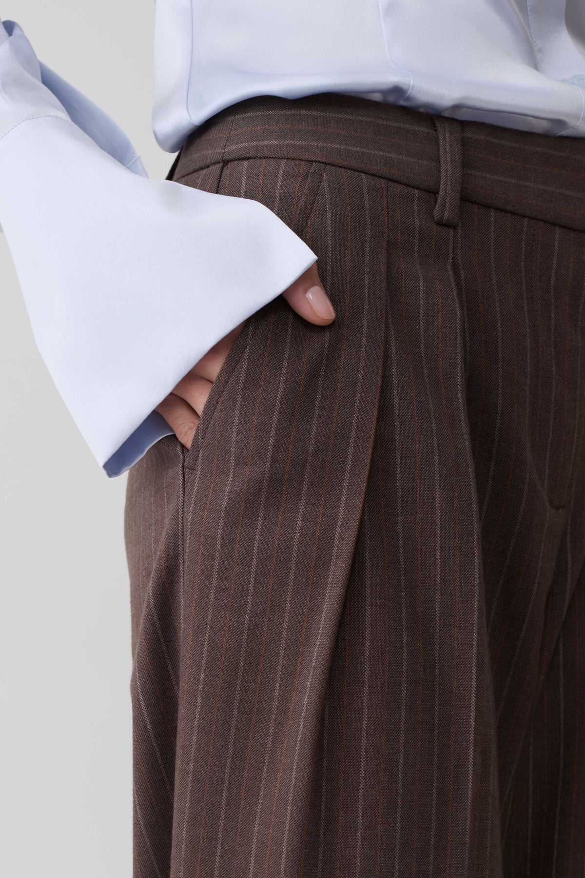Phoebe Straight Leg Suiting Pants - Brown Stripe