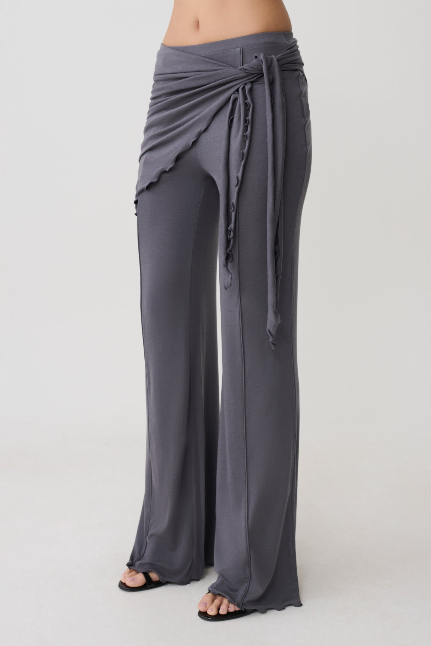 Anfie Straight Leg Pants With Waist Wrap - Grey