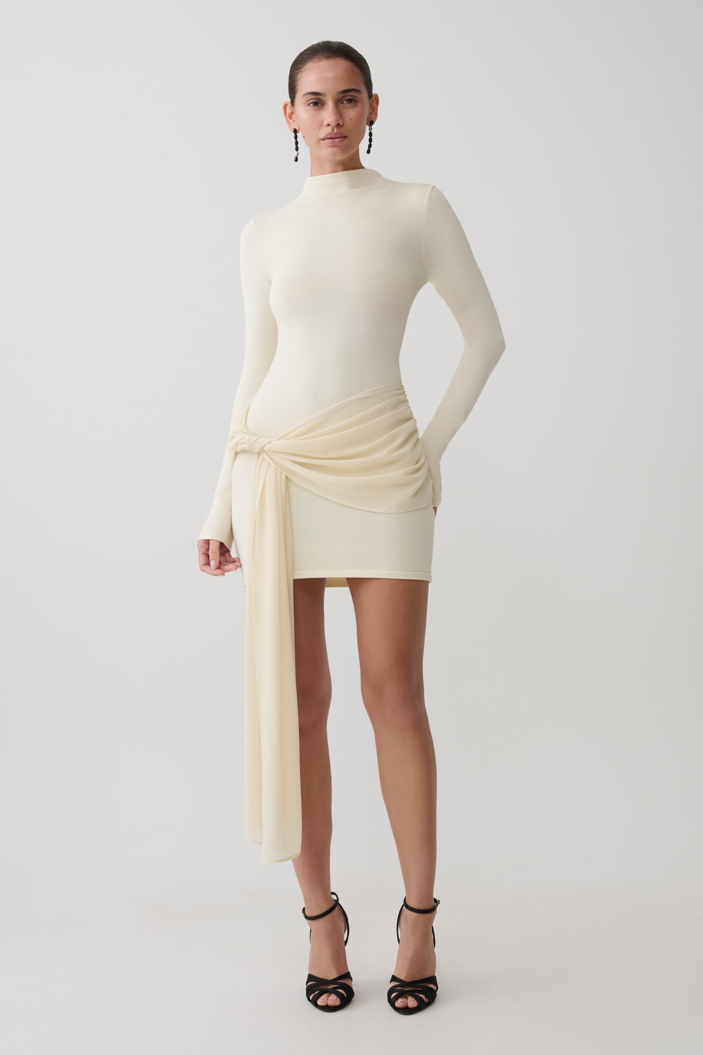 Grayson Knit Chiffon Mini Dress - Buttercream