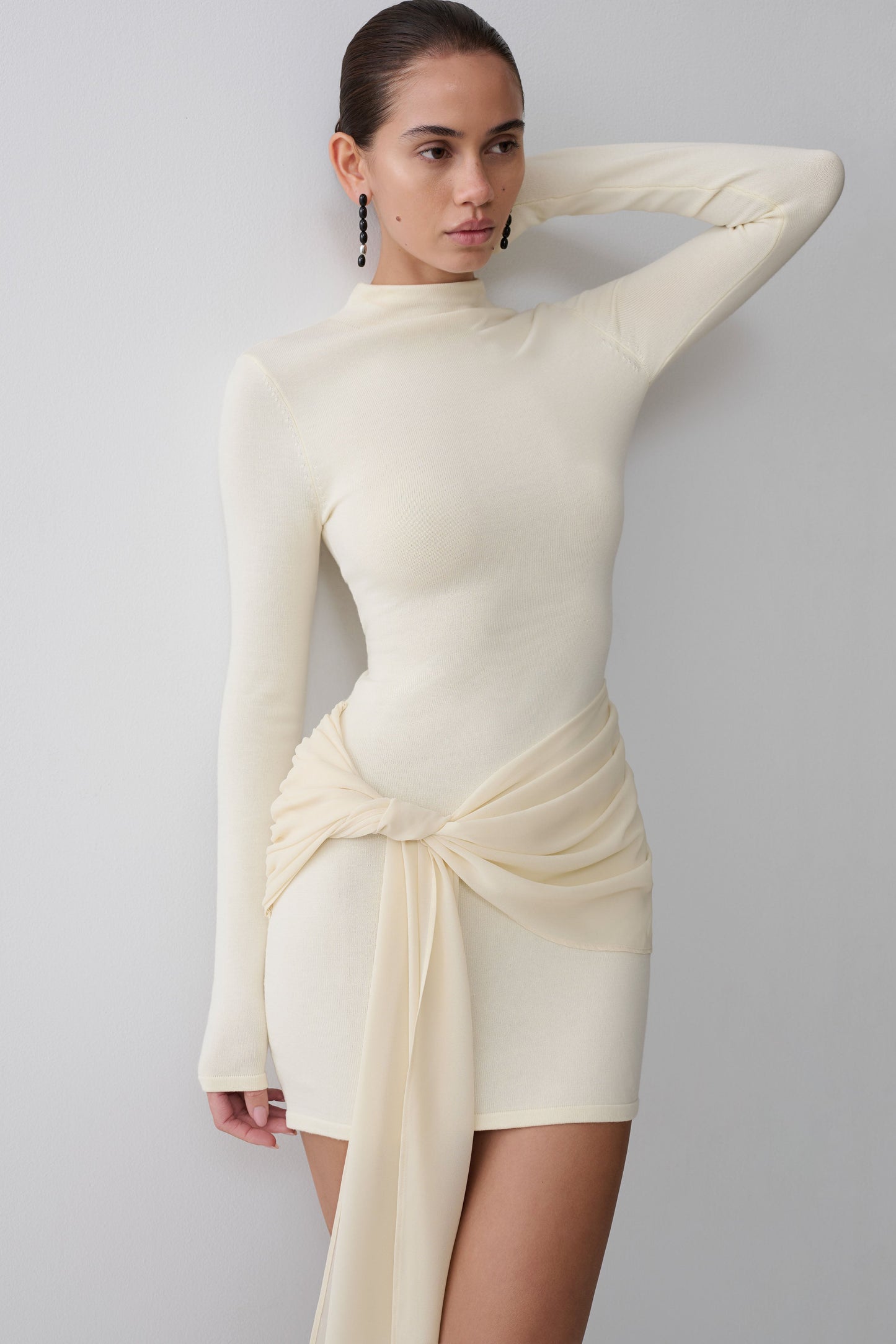 Grayson Knit Chiffon Mini Dress - Buttercream