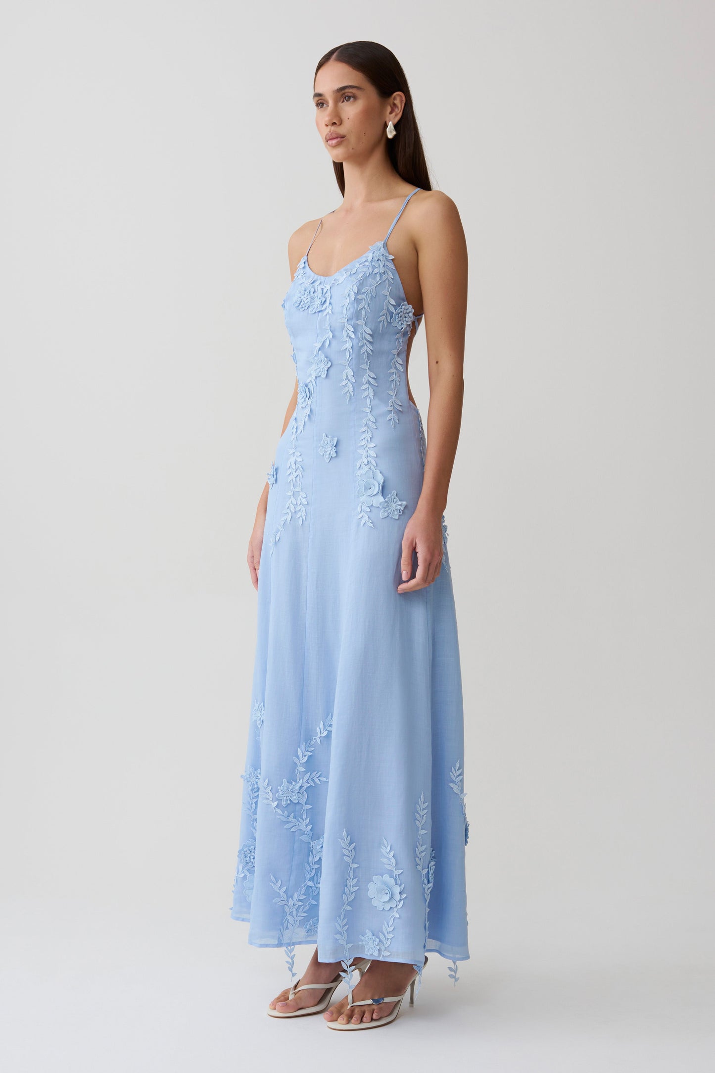 Odette Floral Lace Midi Dress - Pale Blue