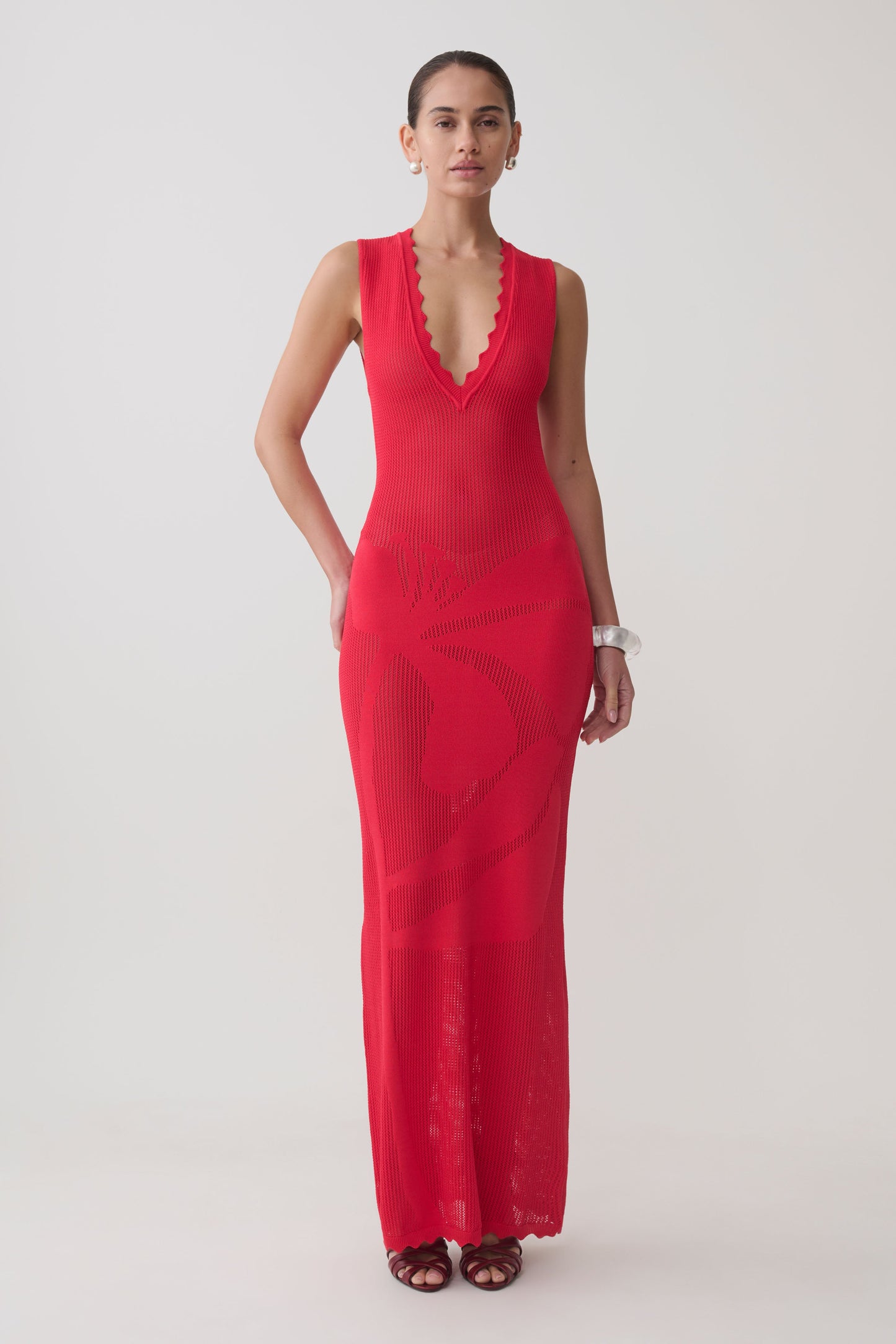 Pippa Floral Knit Maxi Dress - Pomegranate