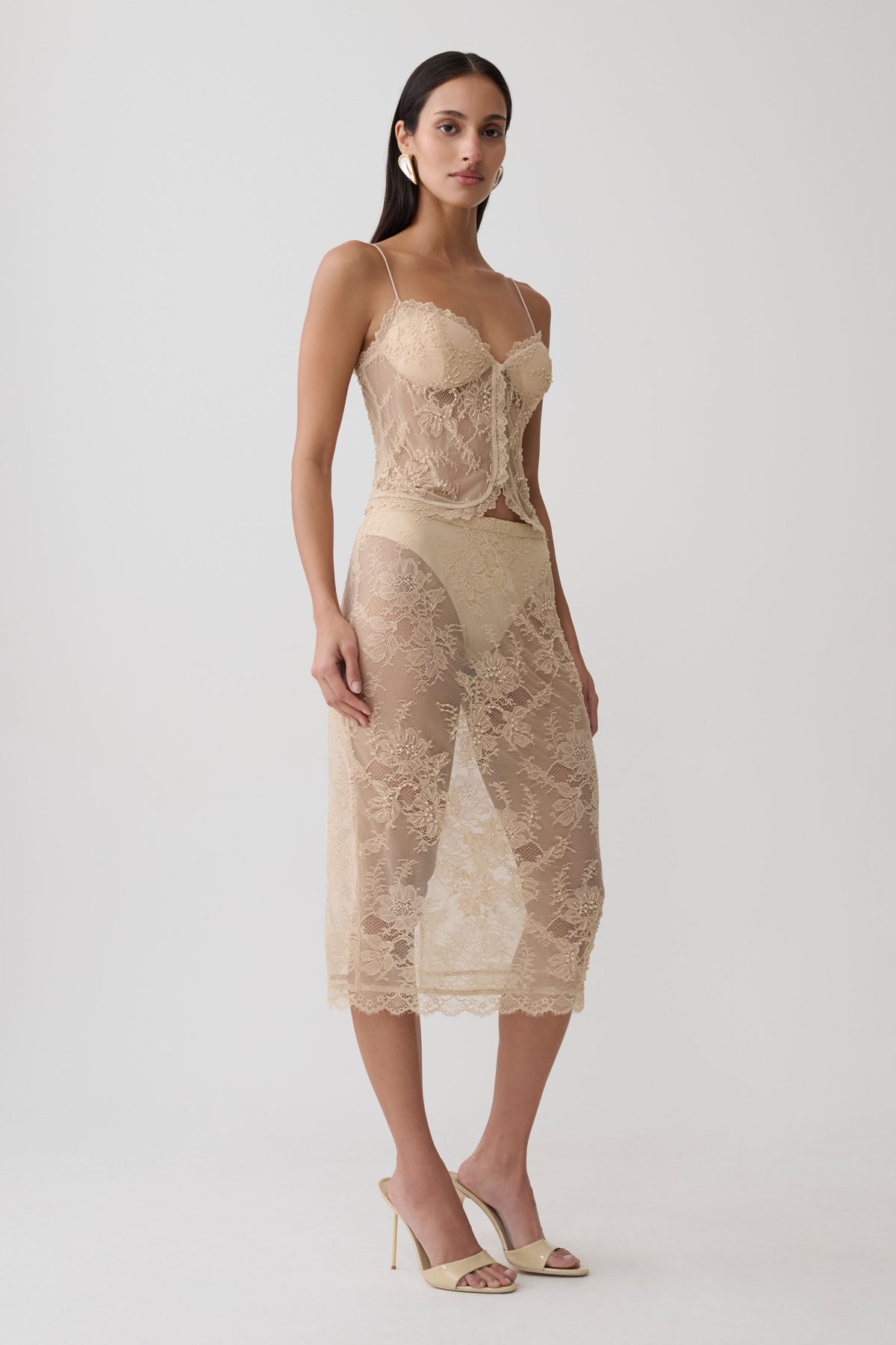 Marcelle Lace Midi Skirt - Blush Rose Gold