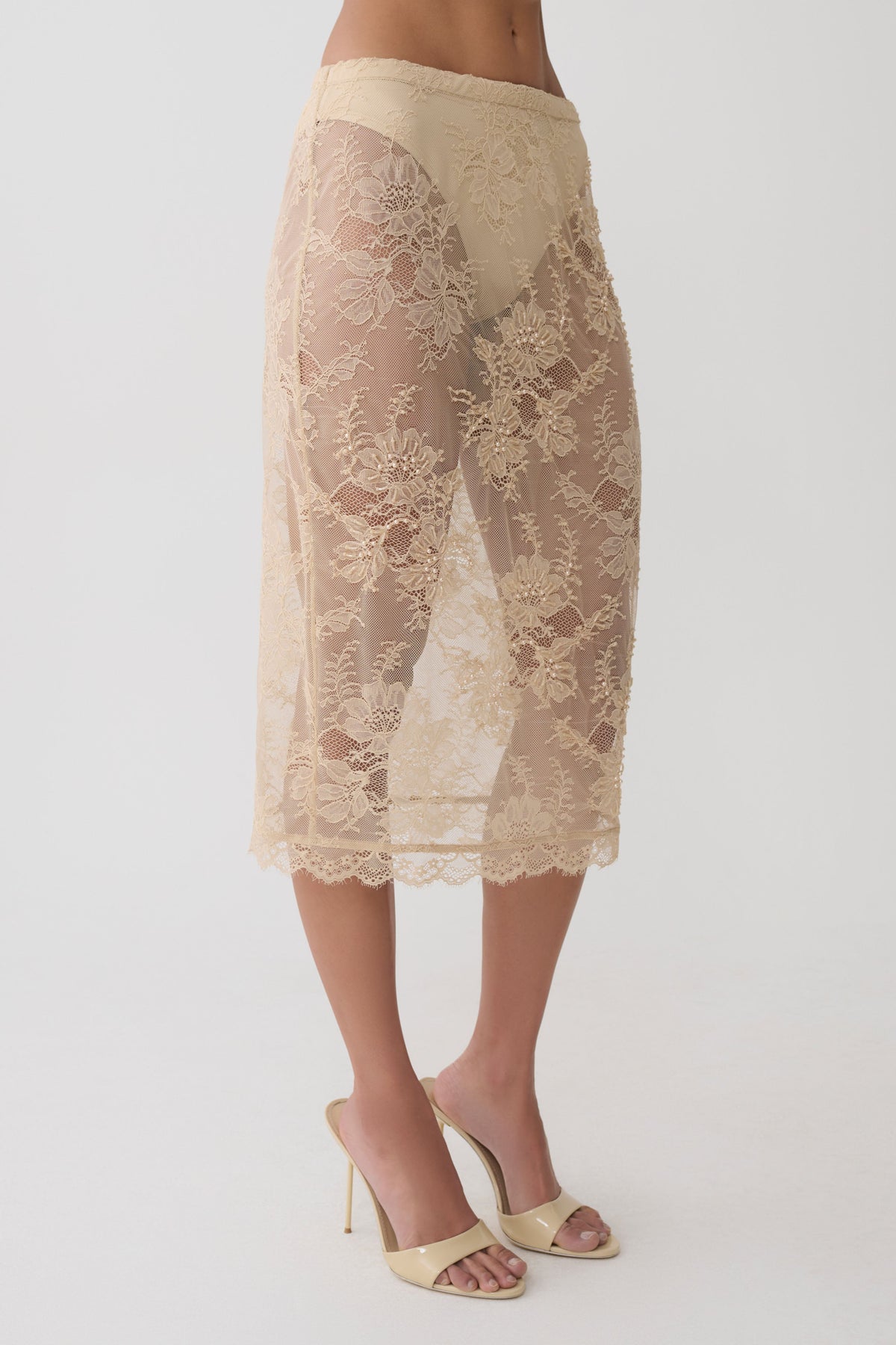 Marcelle Lace Midi Skirt - Blush Rose Gold