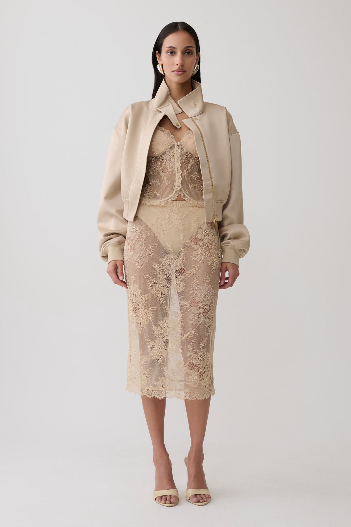 Marcelle Lace Midi Skirt - Blush Rose Gold