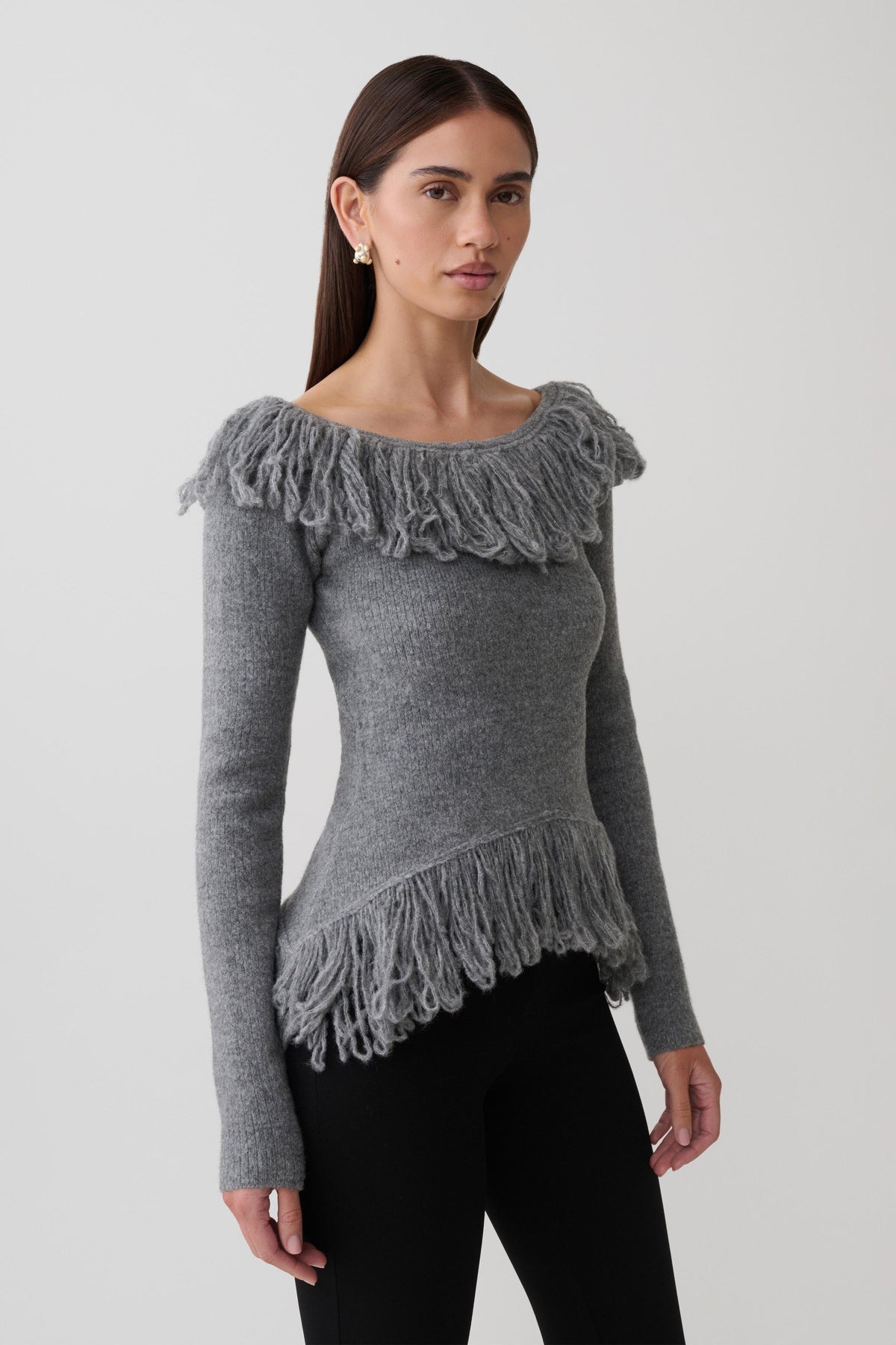 Sammie Fringe Knit Top - Charcoal