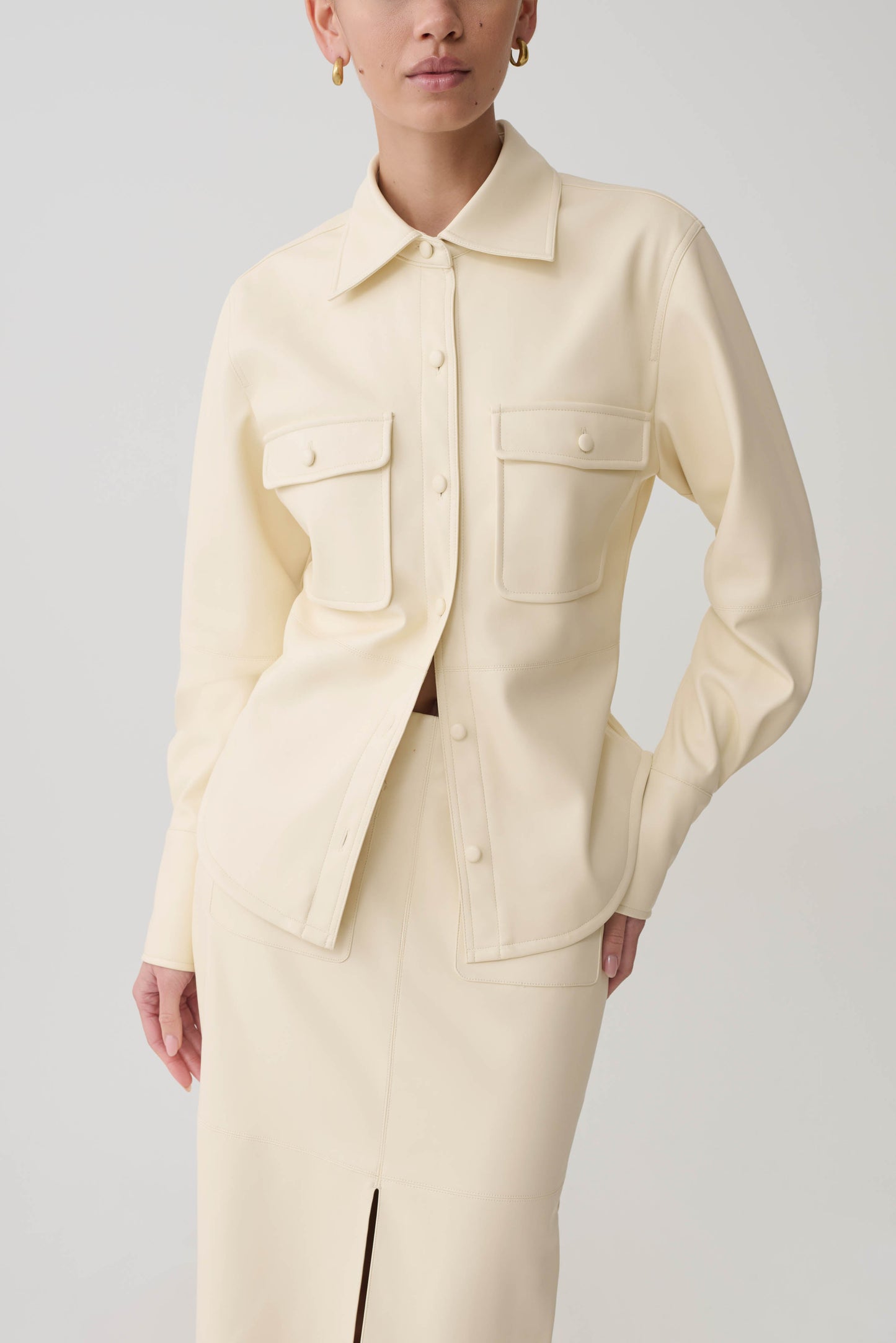 Winslet Faux Leather Shirt - Bone