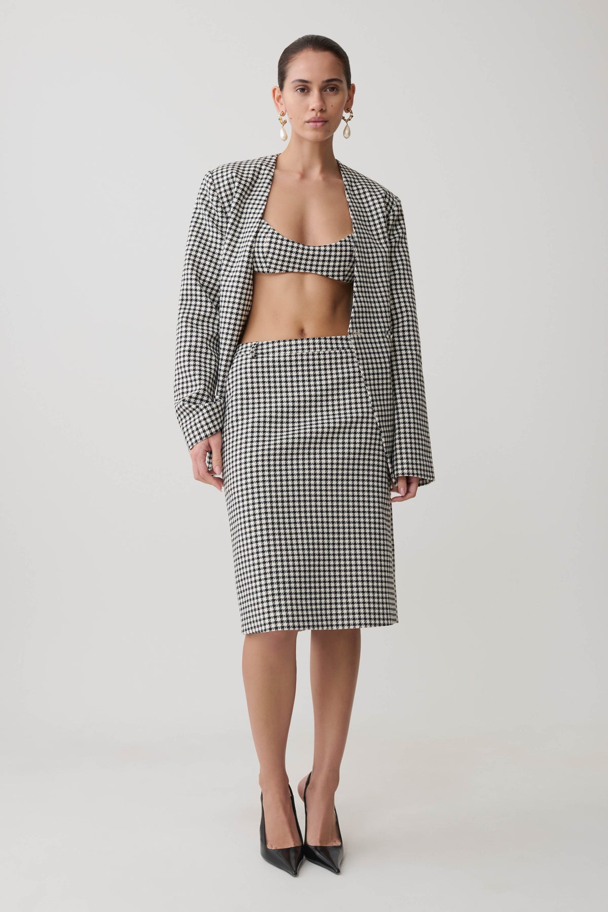 Amelie Tweed Midi Skirt - Houndstooth