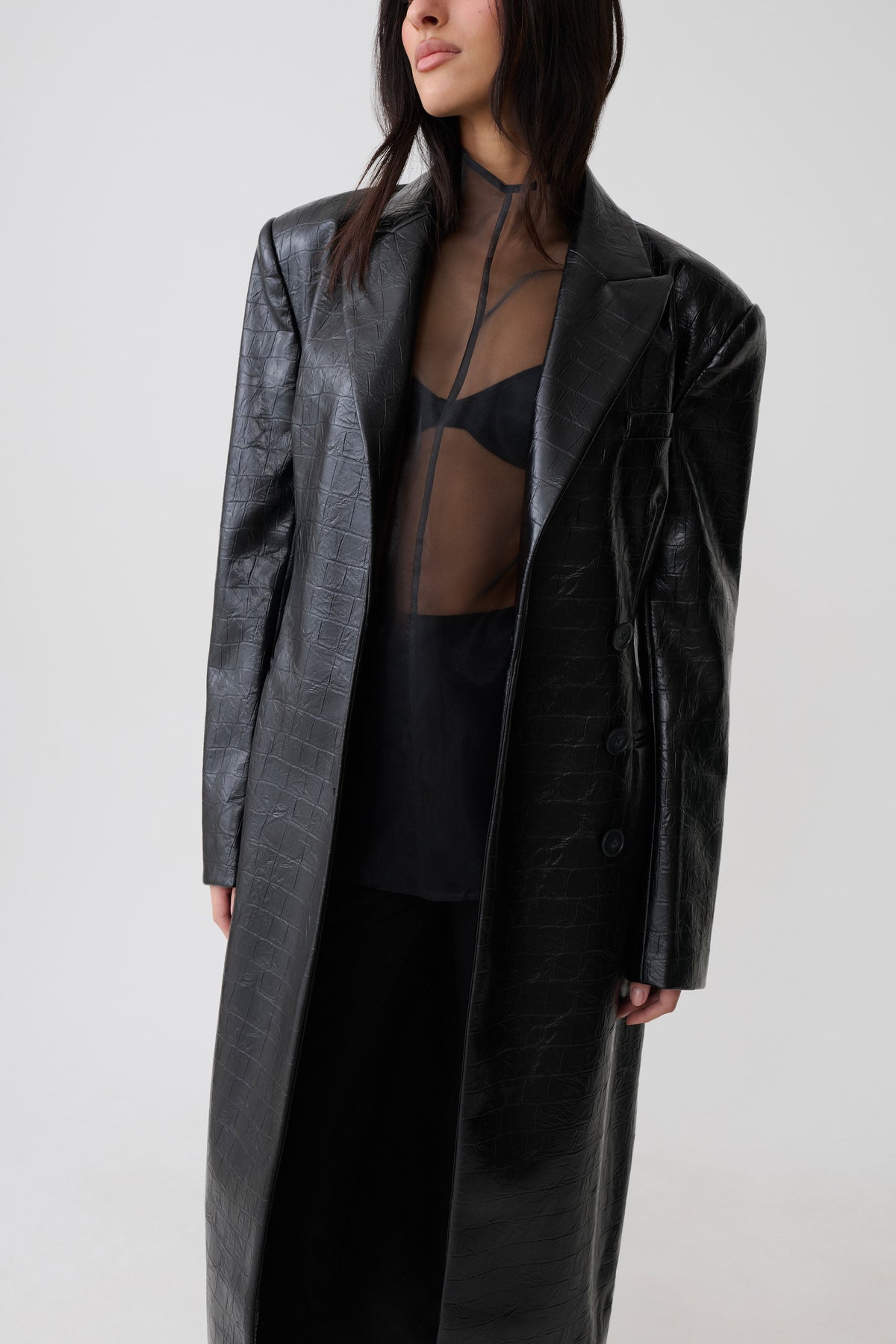 Rundy Croc Faux Leather Coat - Black