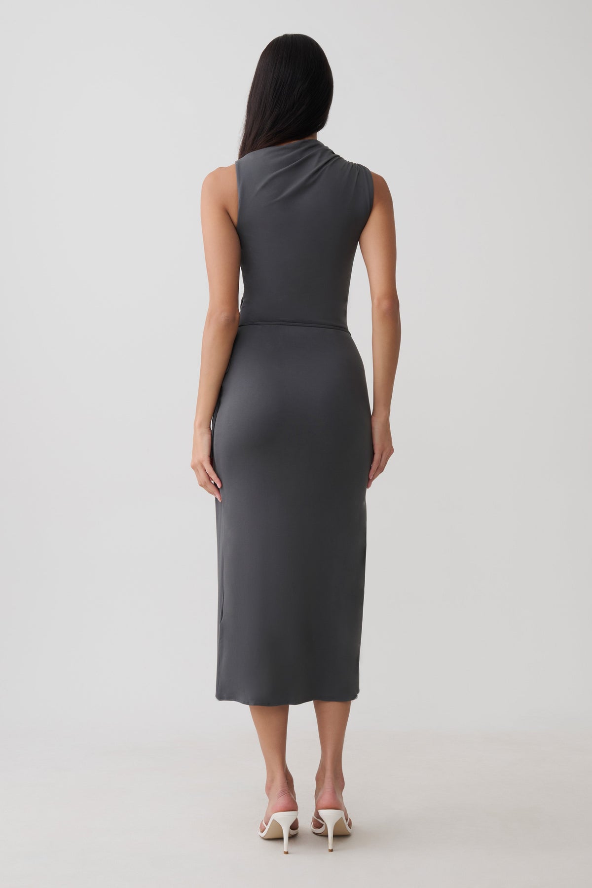 Euphemia Cupro Midi Wrap Dress - Charcoal