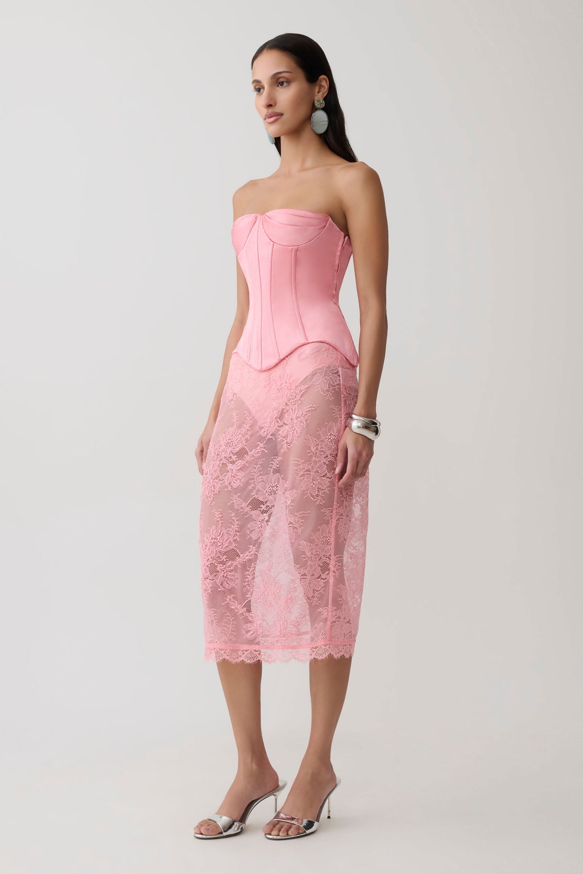 Marcelle Lace Midi Skirt - Pink