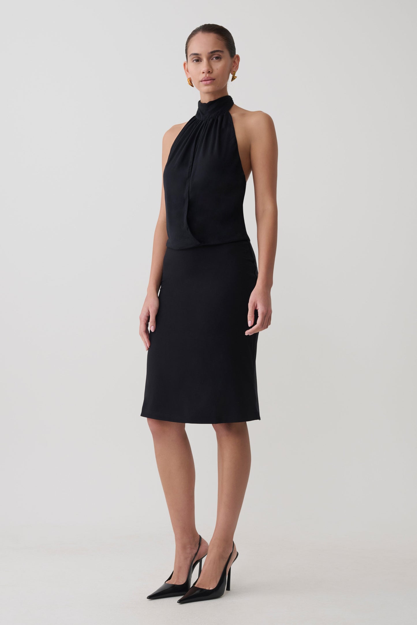 Maki Viscose Sleeveless Halter Top - Black