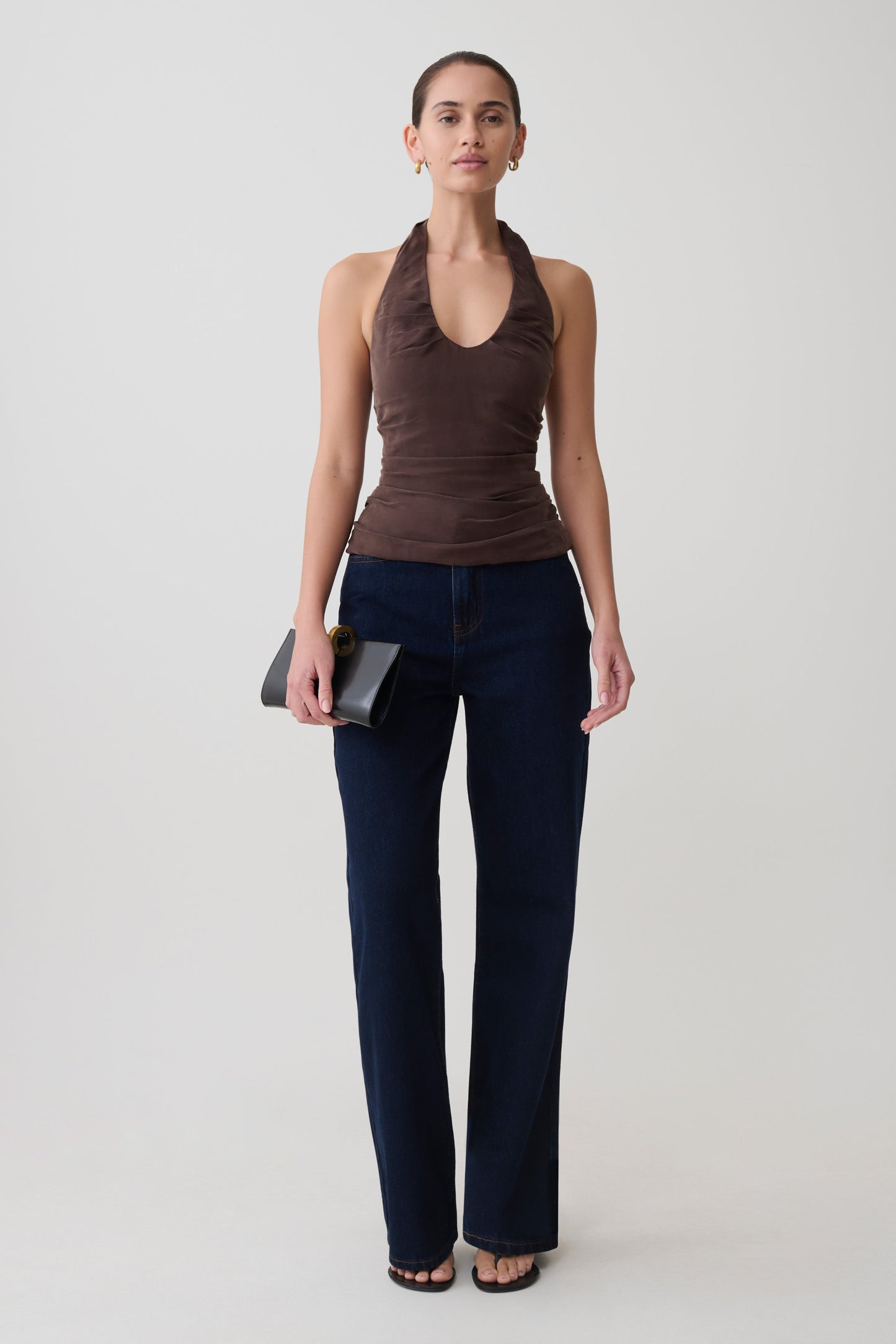 Daniela Ruched Halter Top - Dark Chocolate