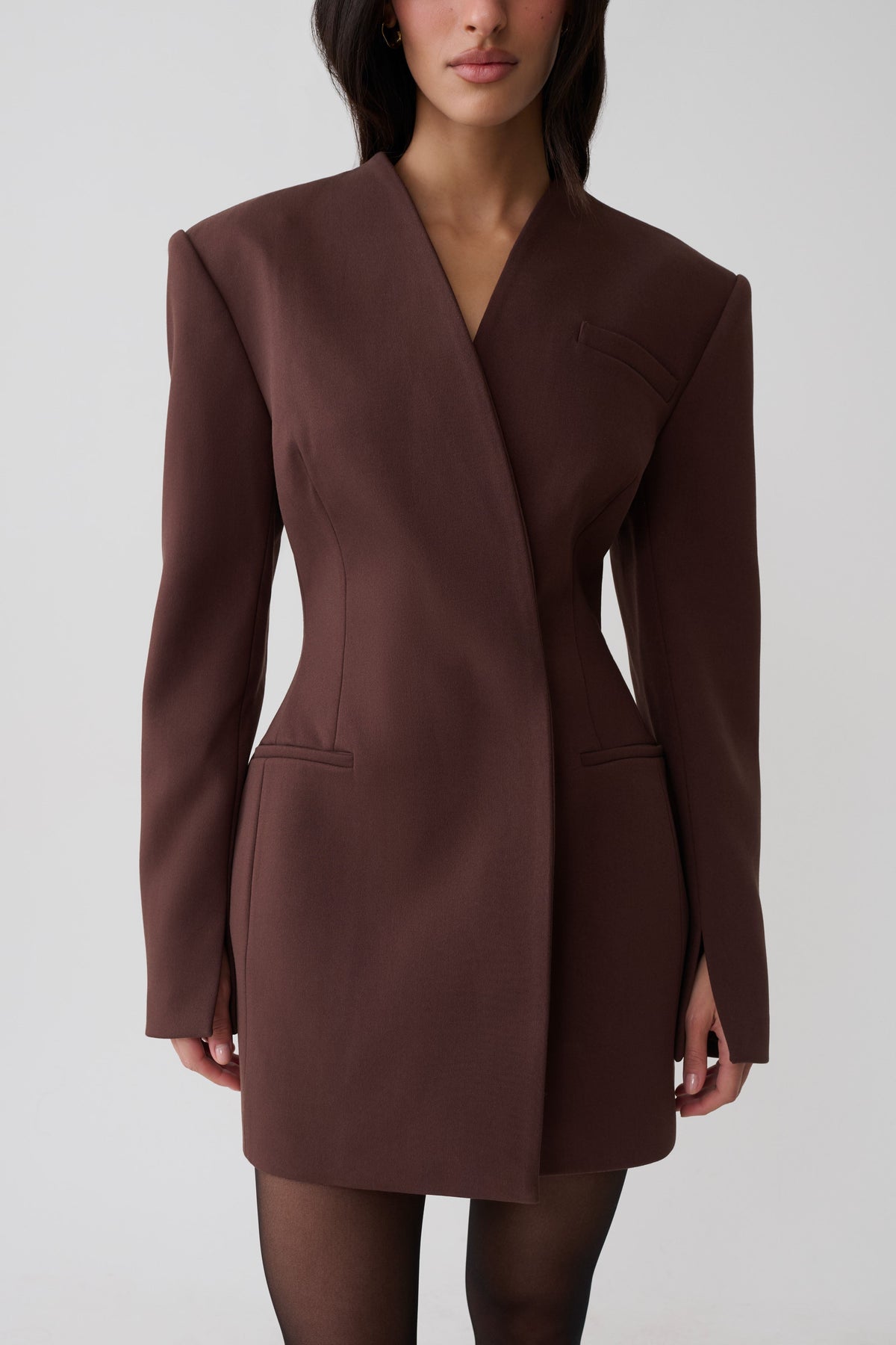 Makayla Suiting Structured Mini Dress - Dark Chocolate