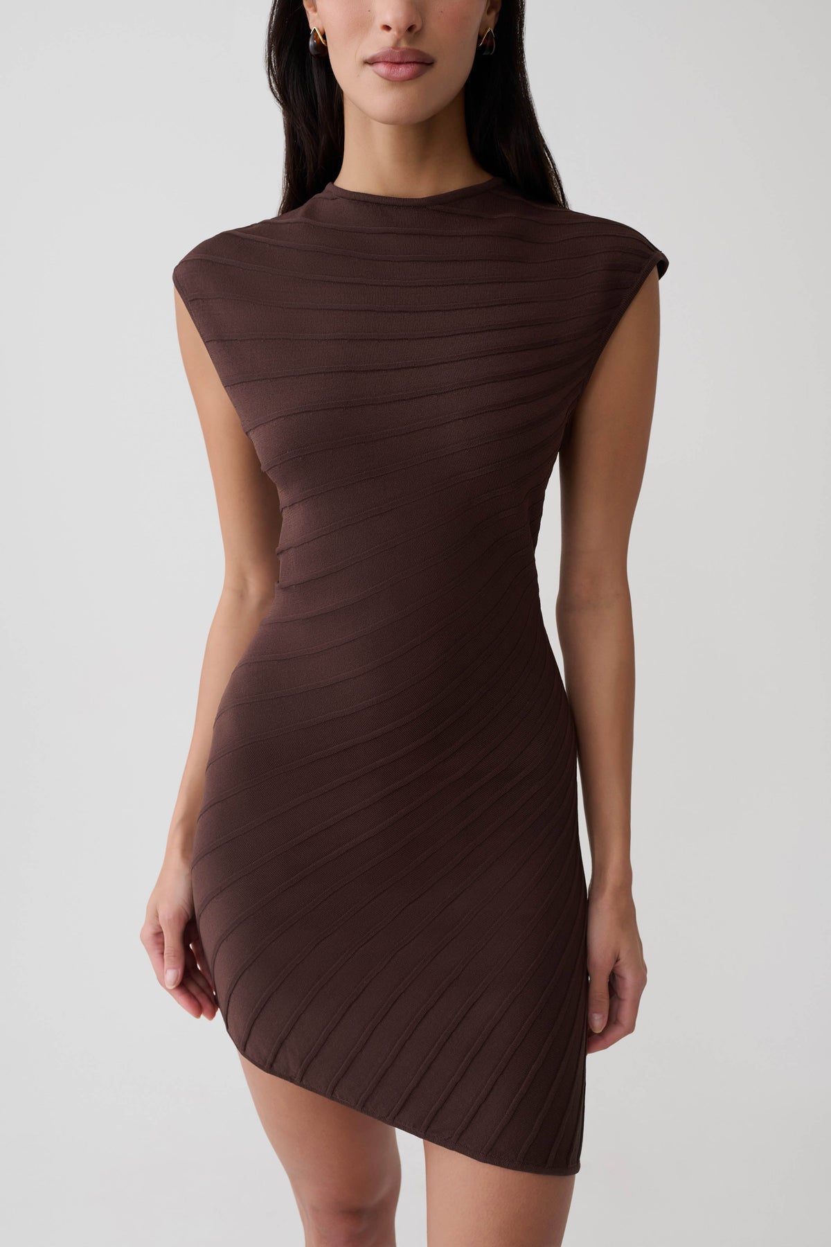Posy Ribbed Sleeveless Mini Dress - Dark Chocolate