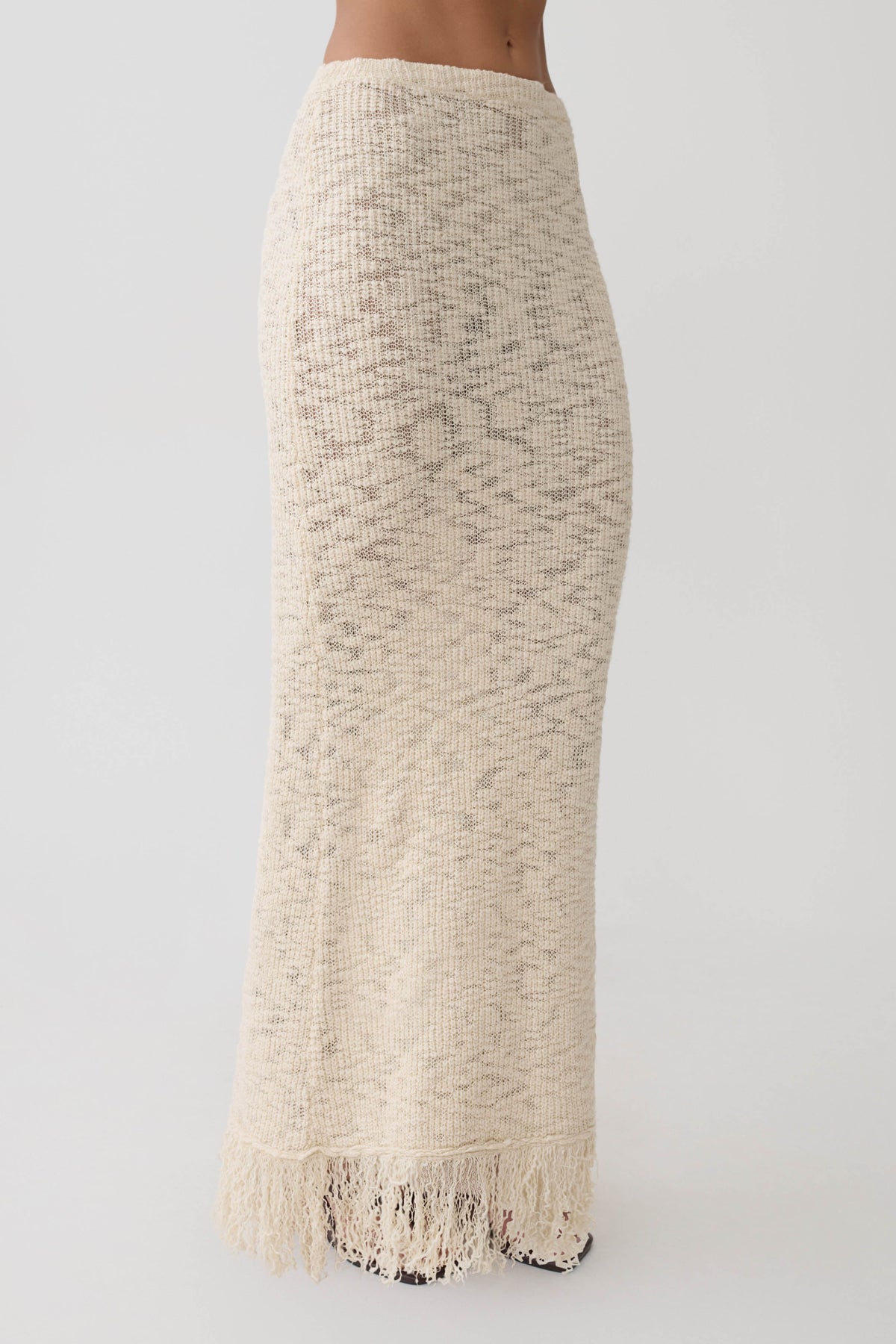 Giovanni Fringe Knit Midi Skirt - Cream