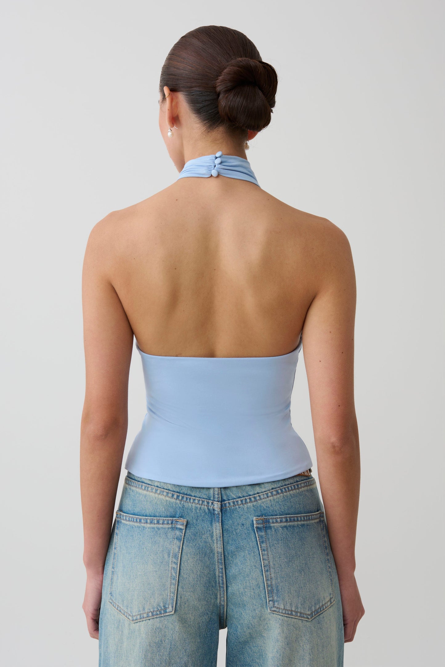 Maki Viscose Sleeveless Halter Top - Blue