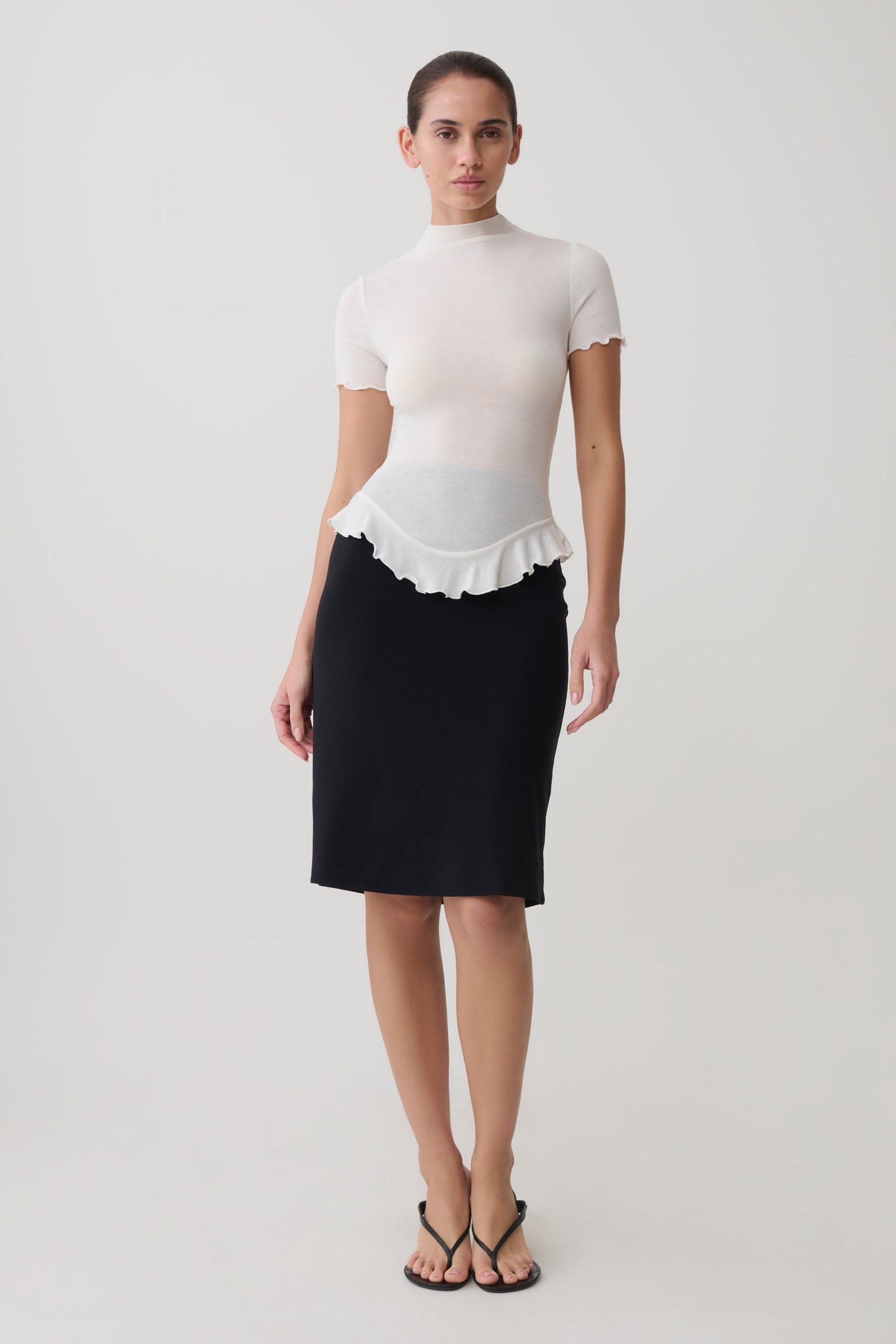 Nira Short Sleeve Ruffle Top - White