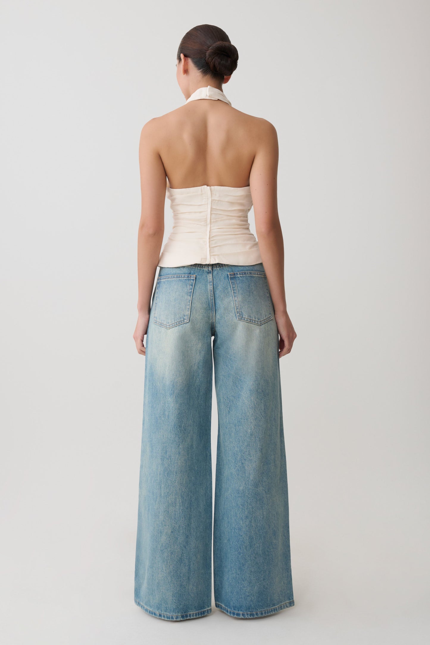 Daniela Ruched Halter Top - Ivory