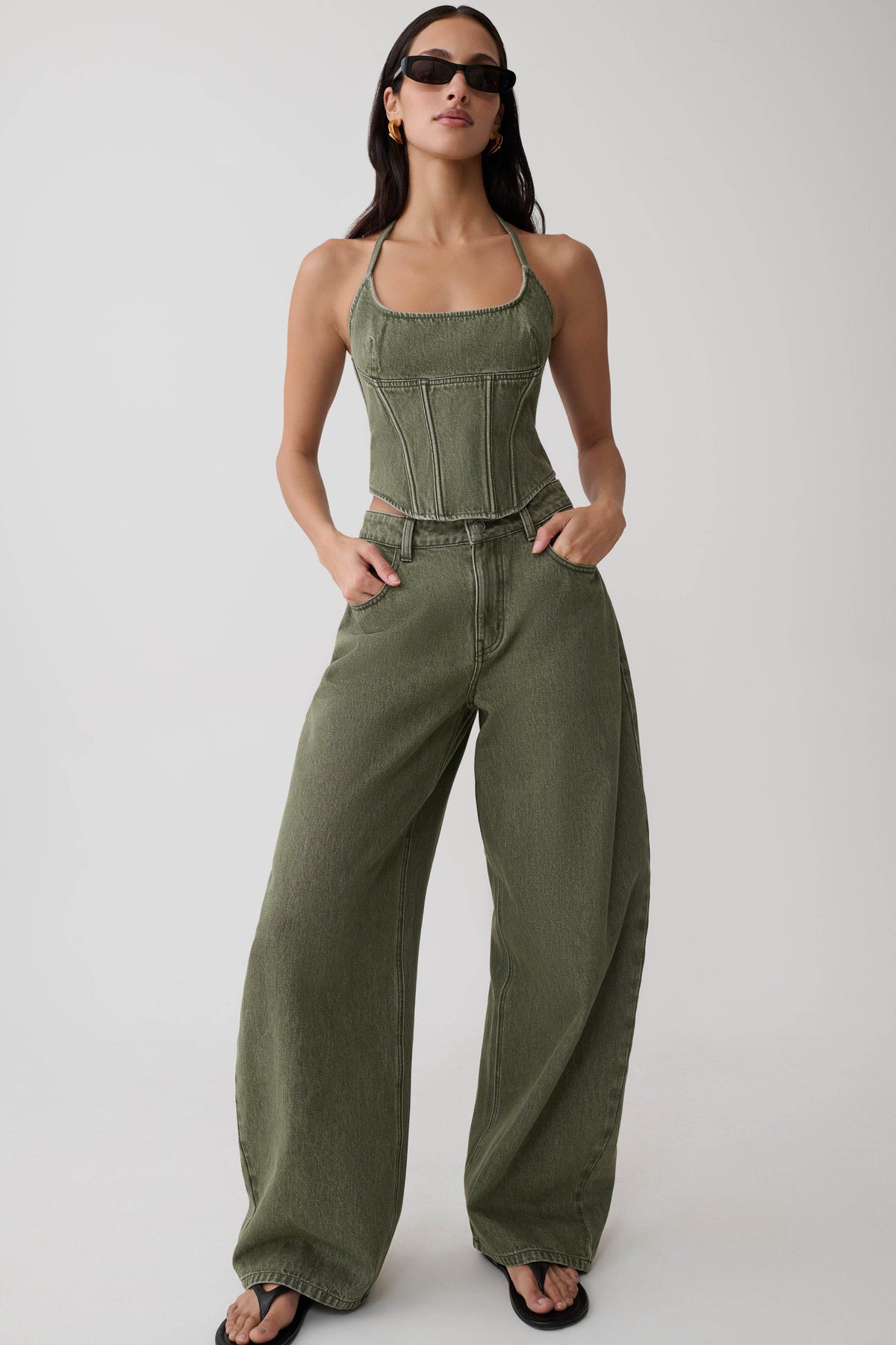 Stephanie Barrel Denim Jeans - Washed Khaki