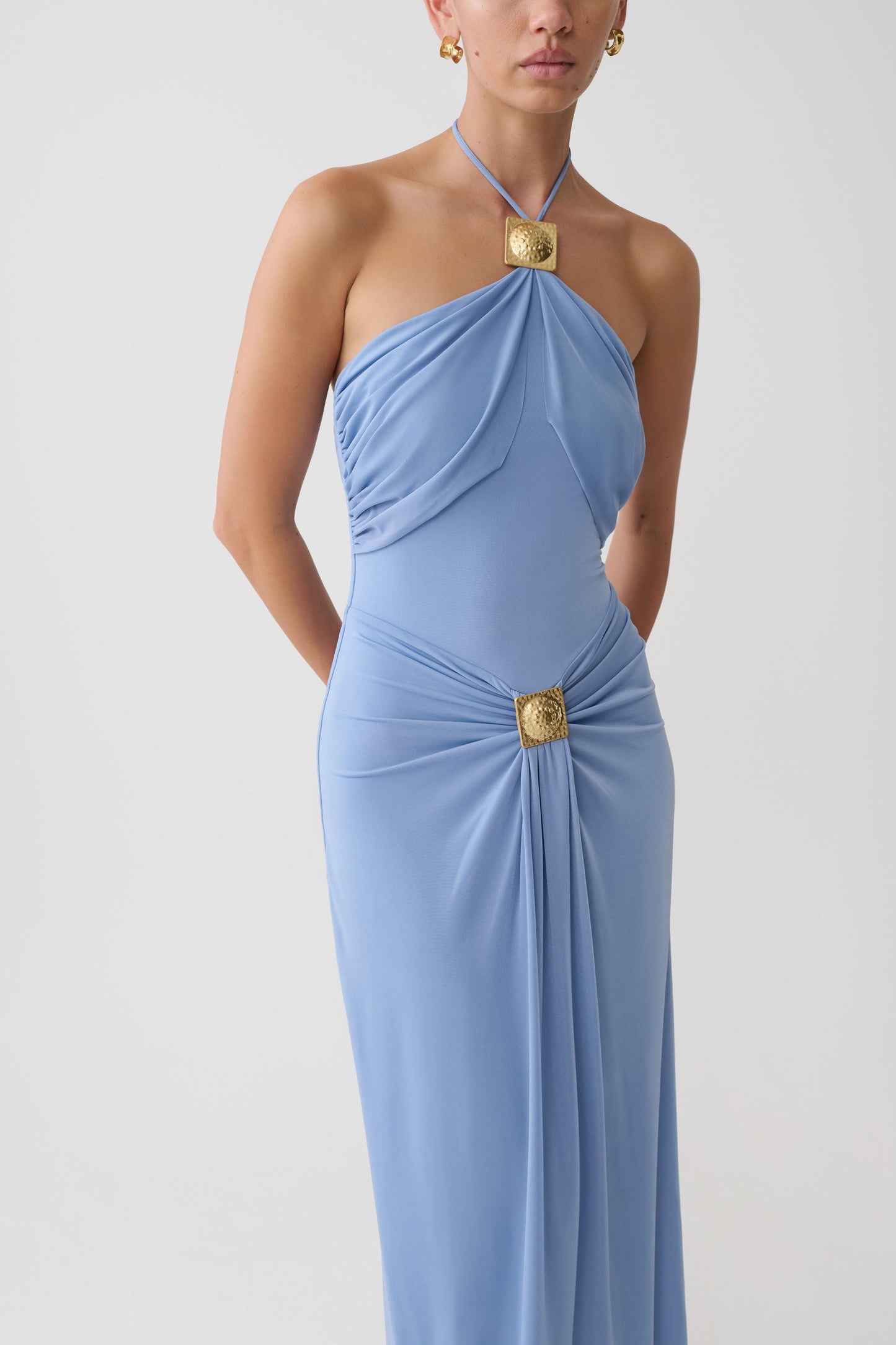 Quincy Halter Maxi Dress With Hardware - Cornflower Blue