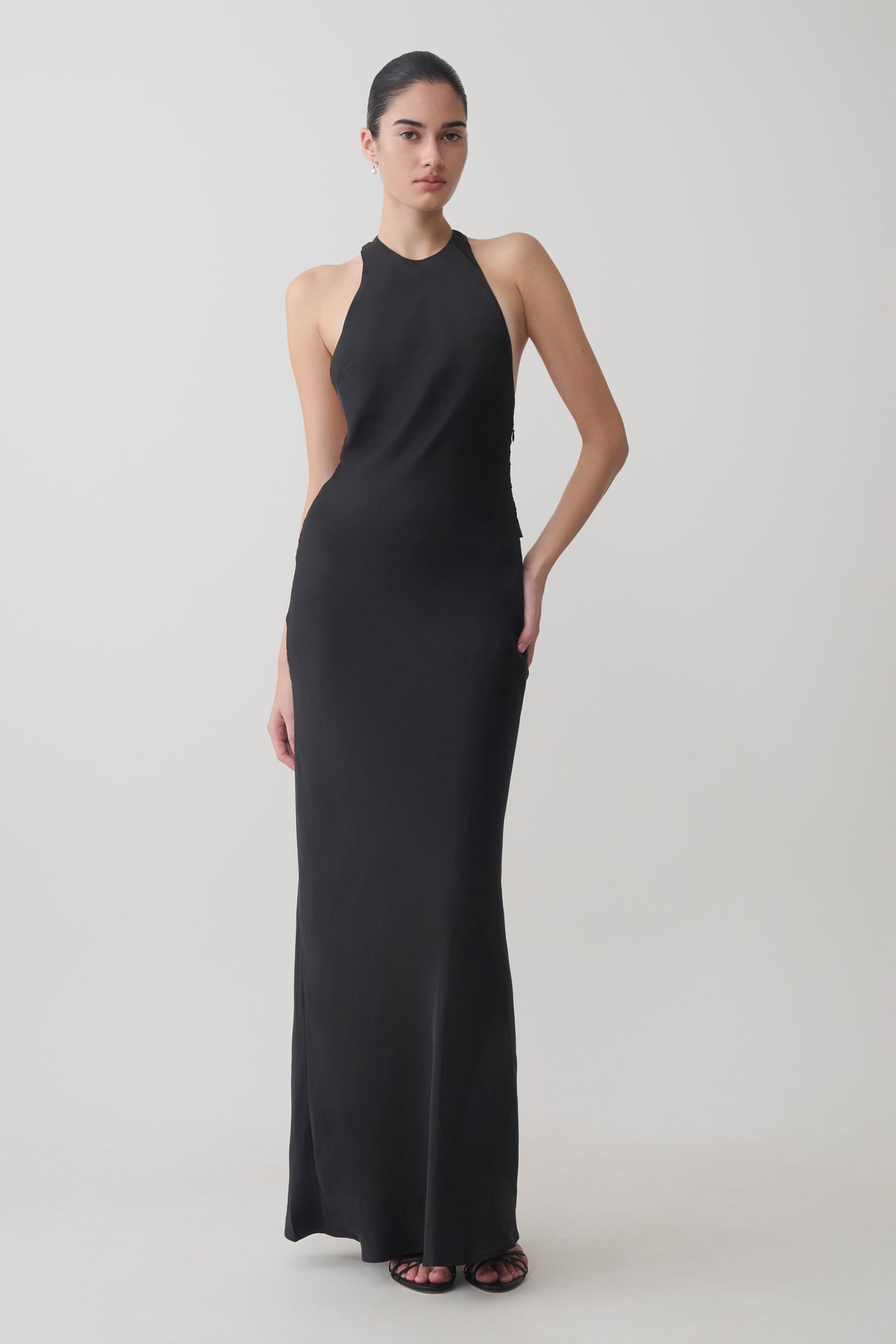 Rinna Satin Halter Maxi Dress - Black