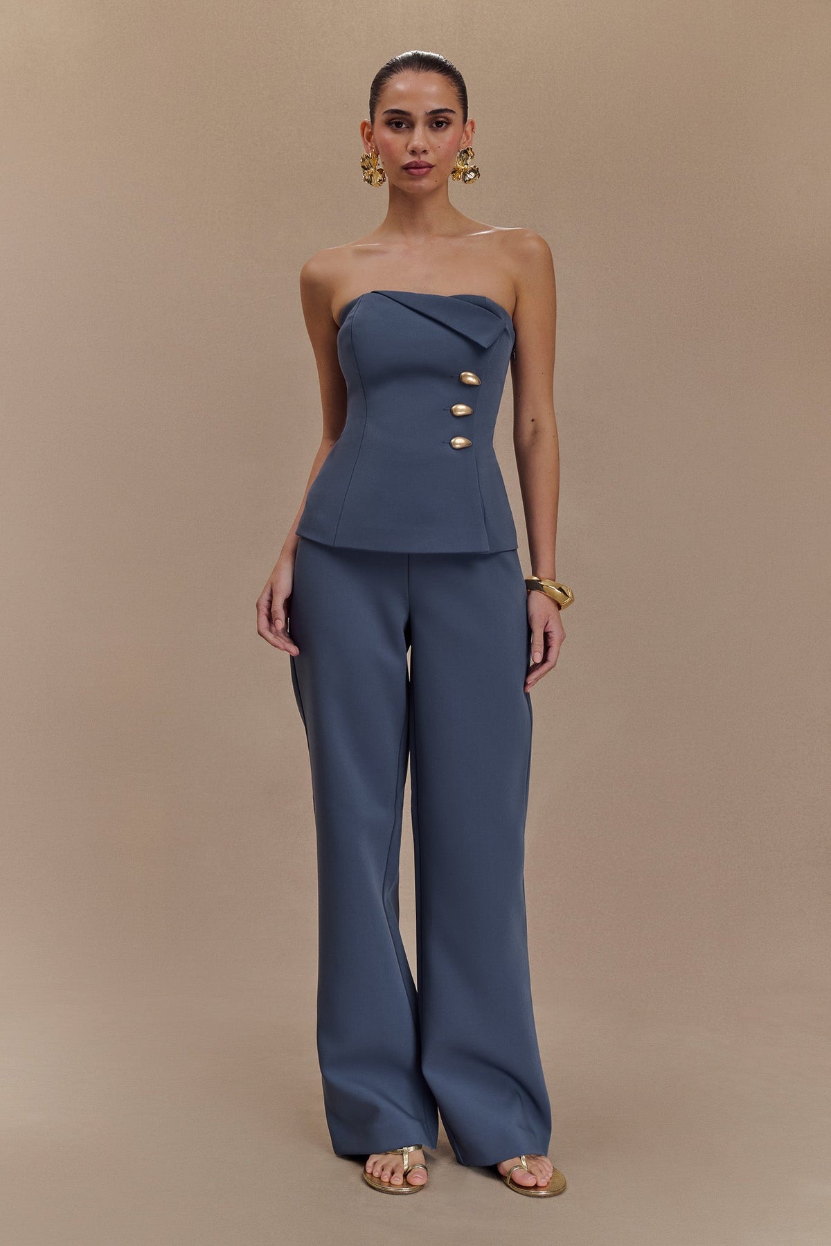 Lindie Strapless Suiting Top - Steel