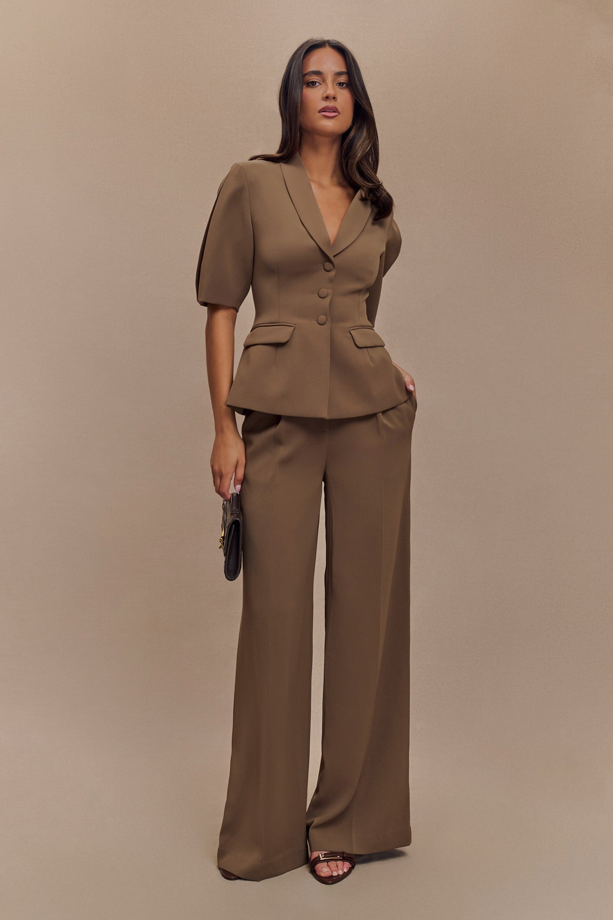 Faith Suiting Wide Leg Pant - Cacao Brown