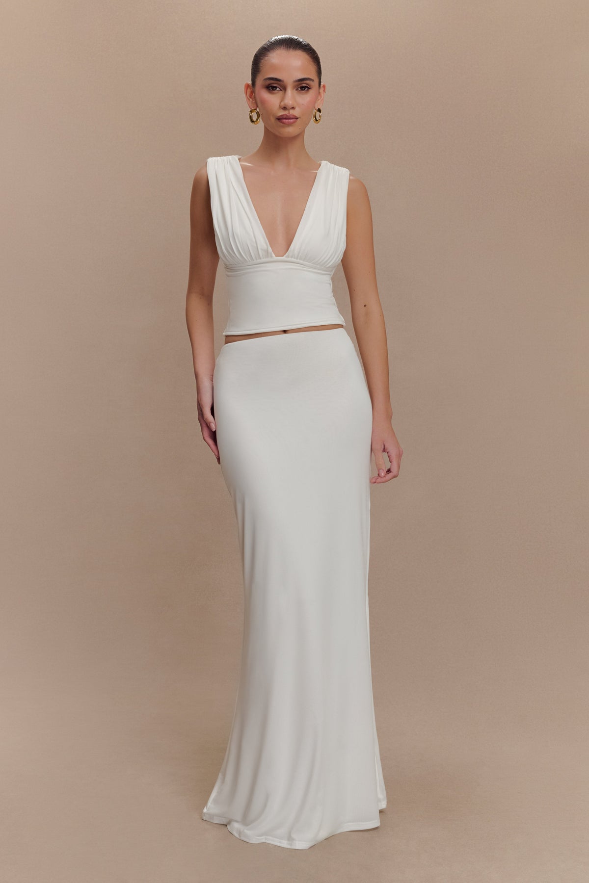 Kerrigan Slinky Ruched Sleeveless Top - White