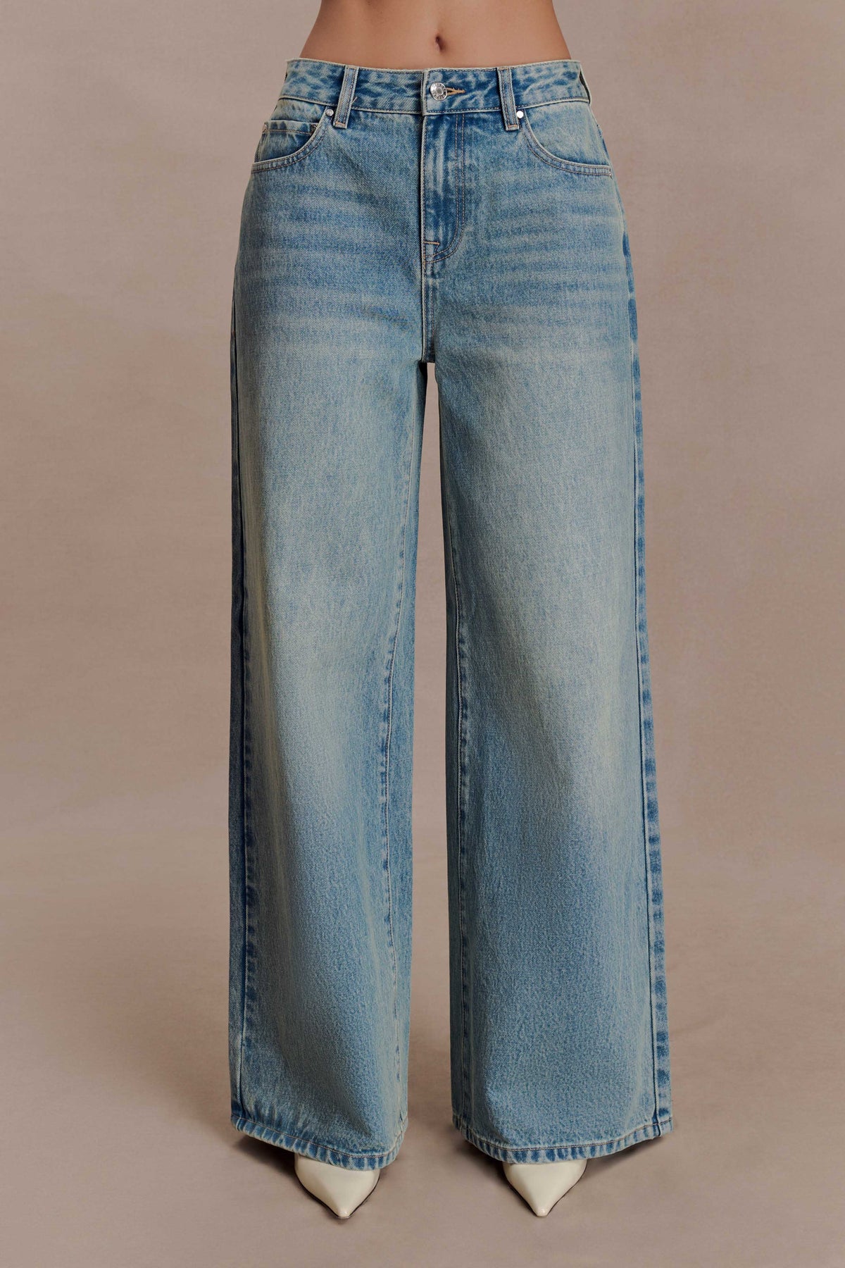 Romi Mid Rise Wide Leg Jeans - Faded Mid Blue