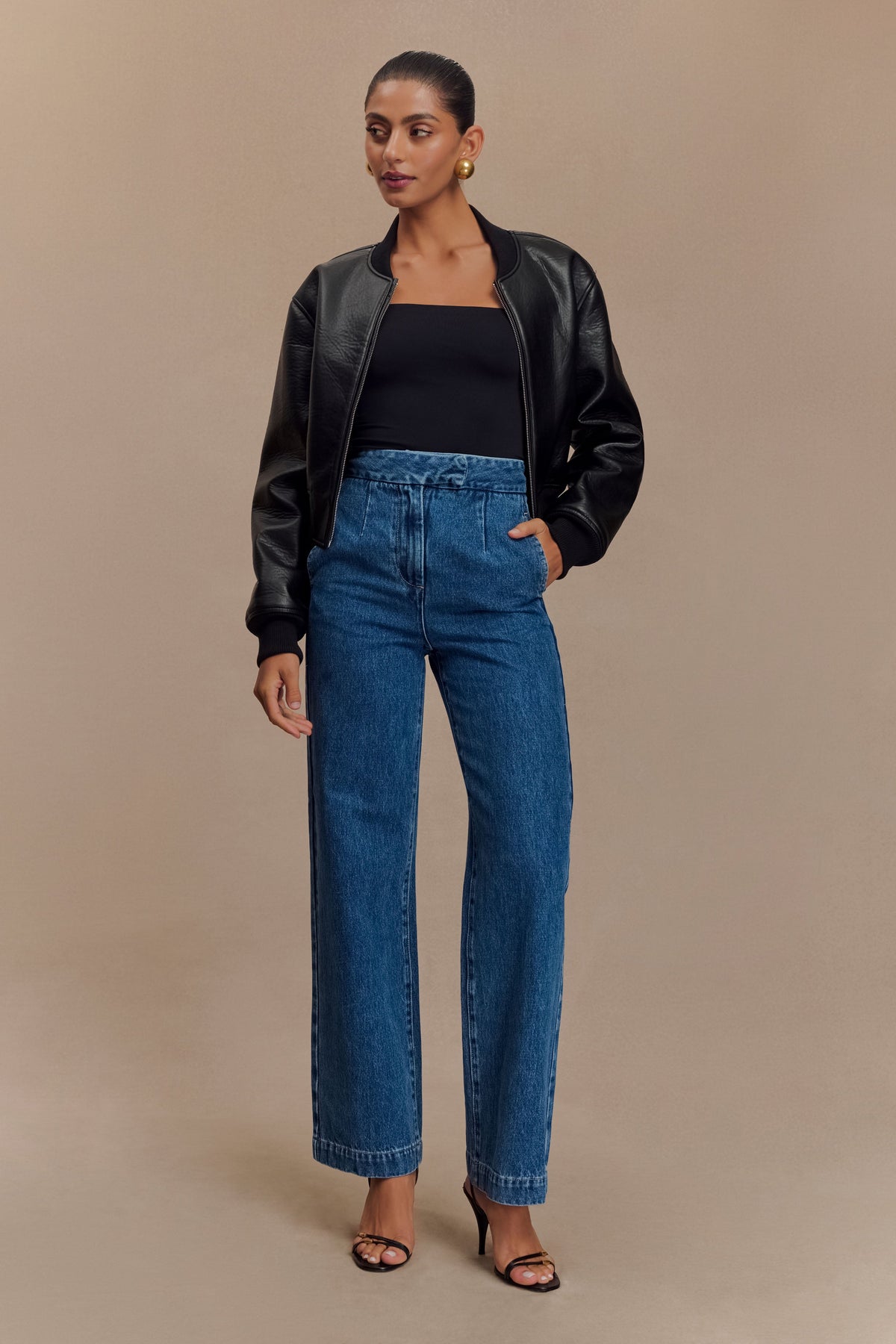 Codi Faux Leather Bomber Jacket - Black
