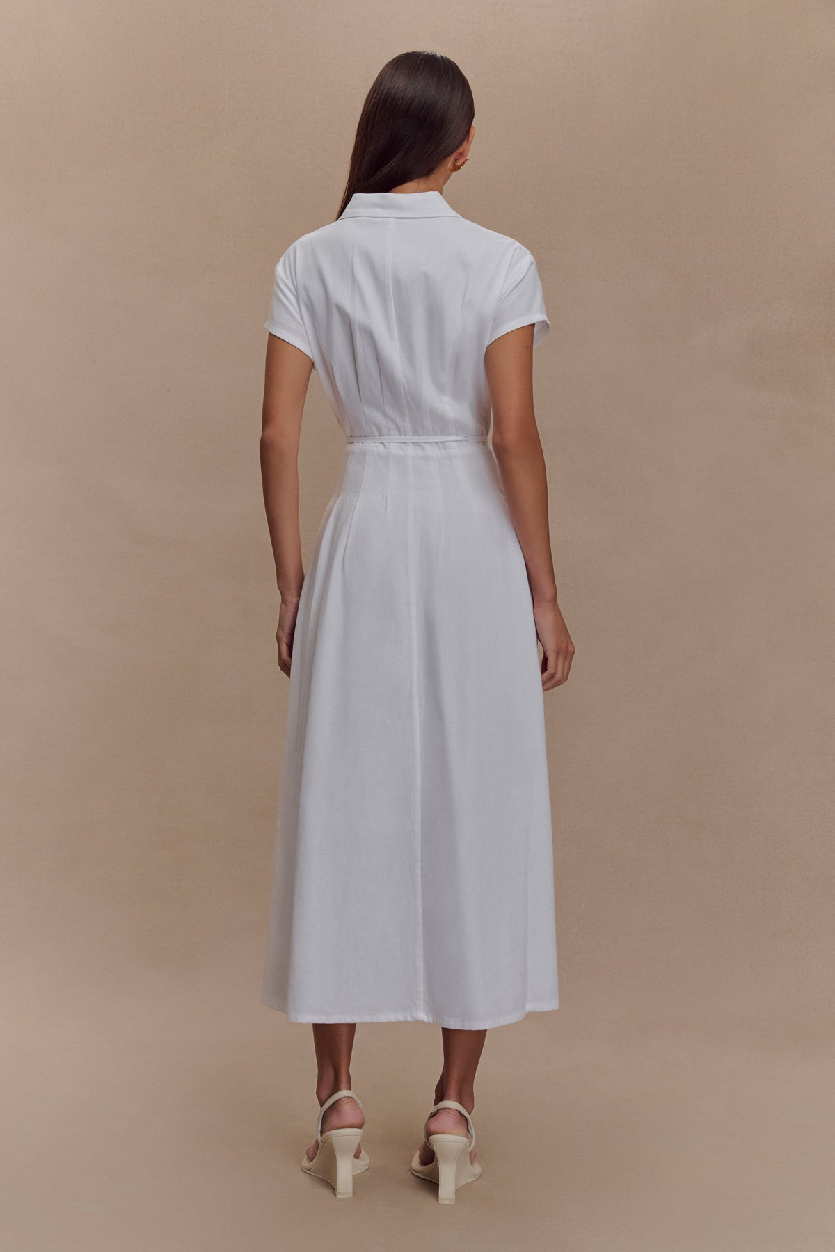 Aysha Buttoned Linen Midi Dress - White