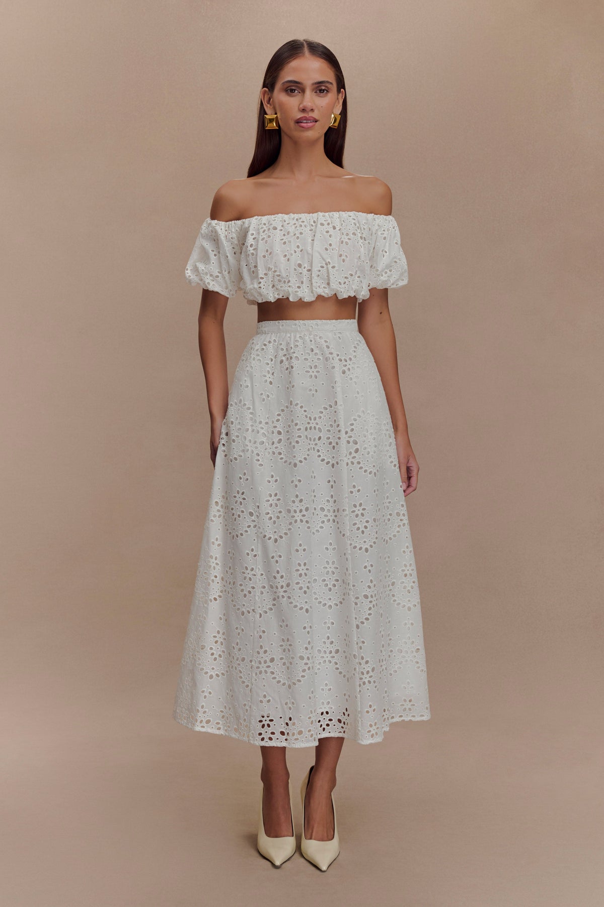 Autumn Off Shoulder Broderie Top - White