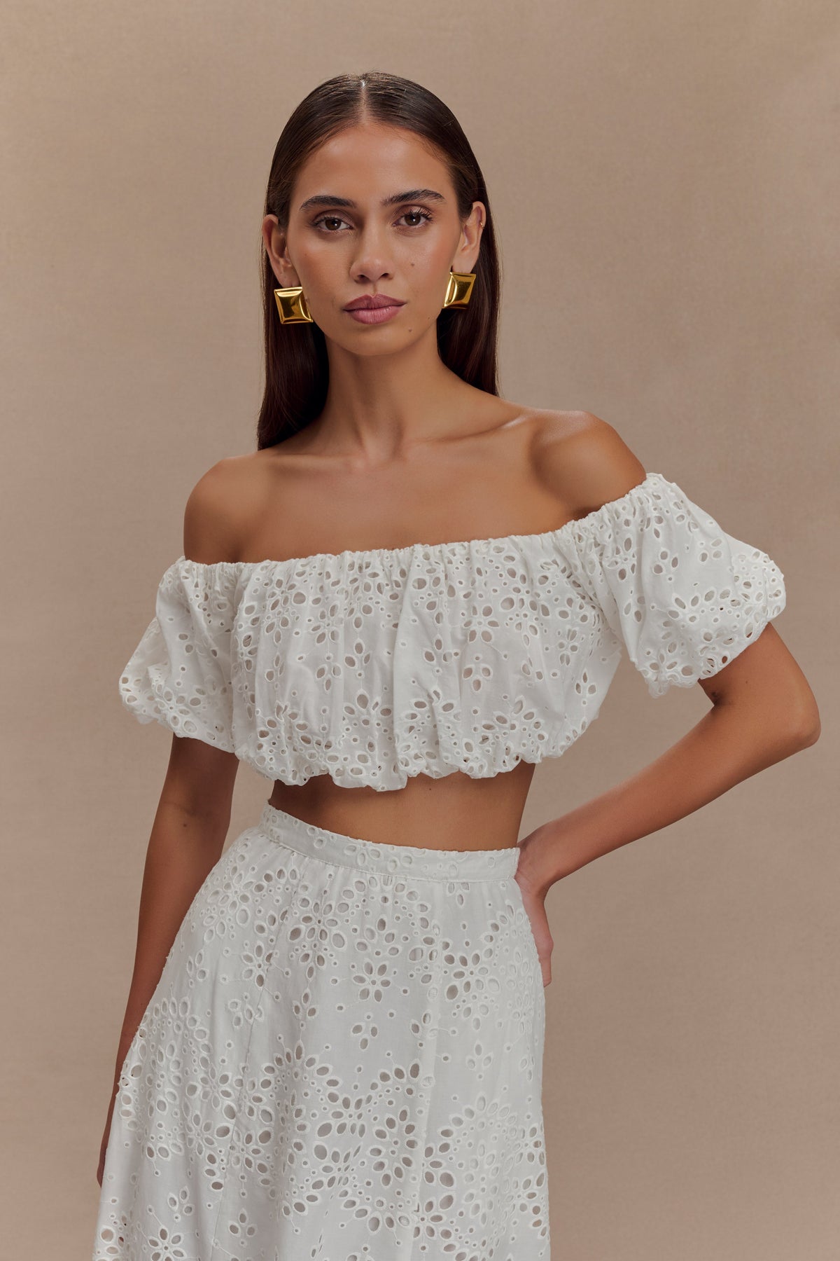 Autumn Off Shoulder Broderie Top - White