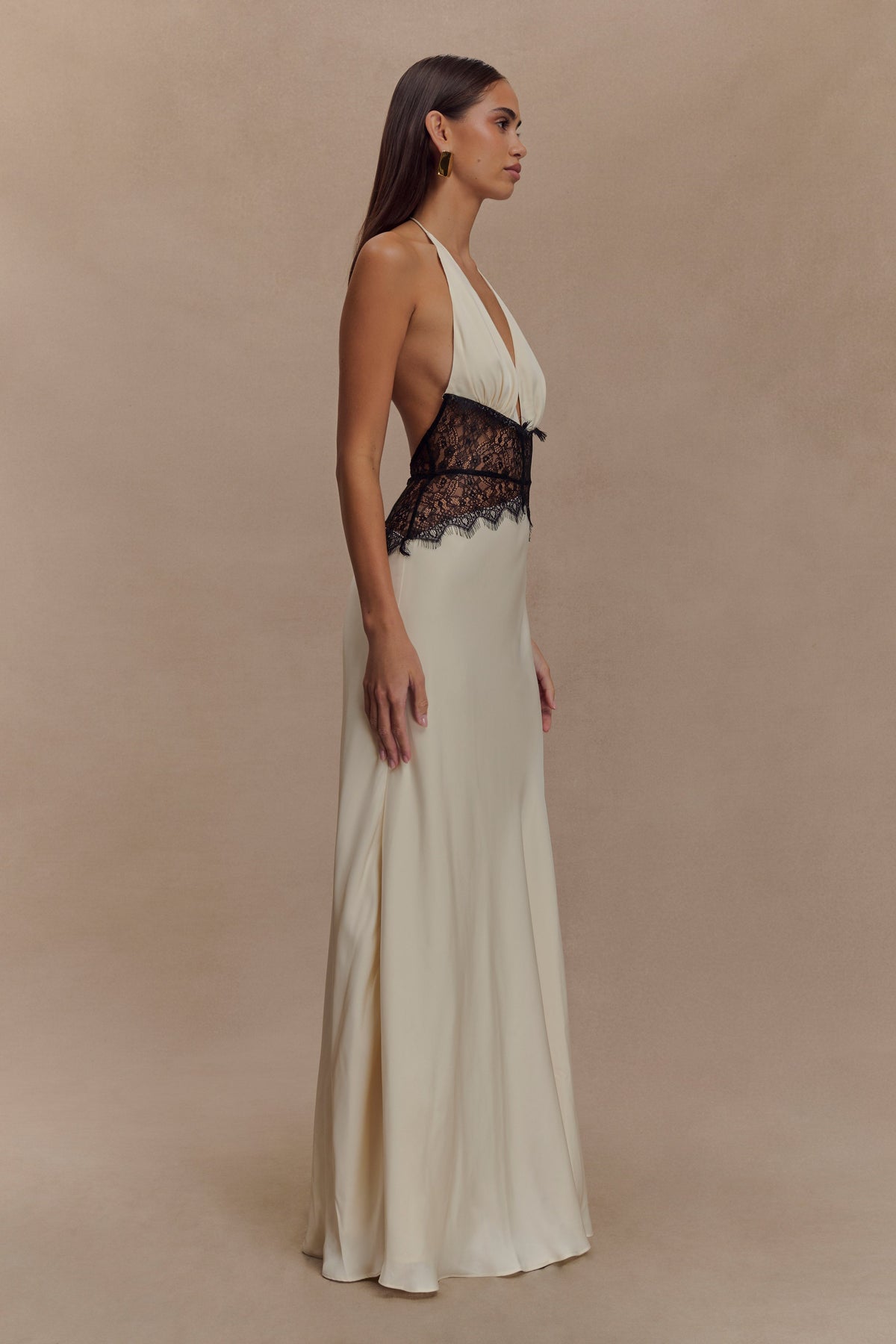 Dinah Lace And Satin Maxi Dress - Black/Ivory