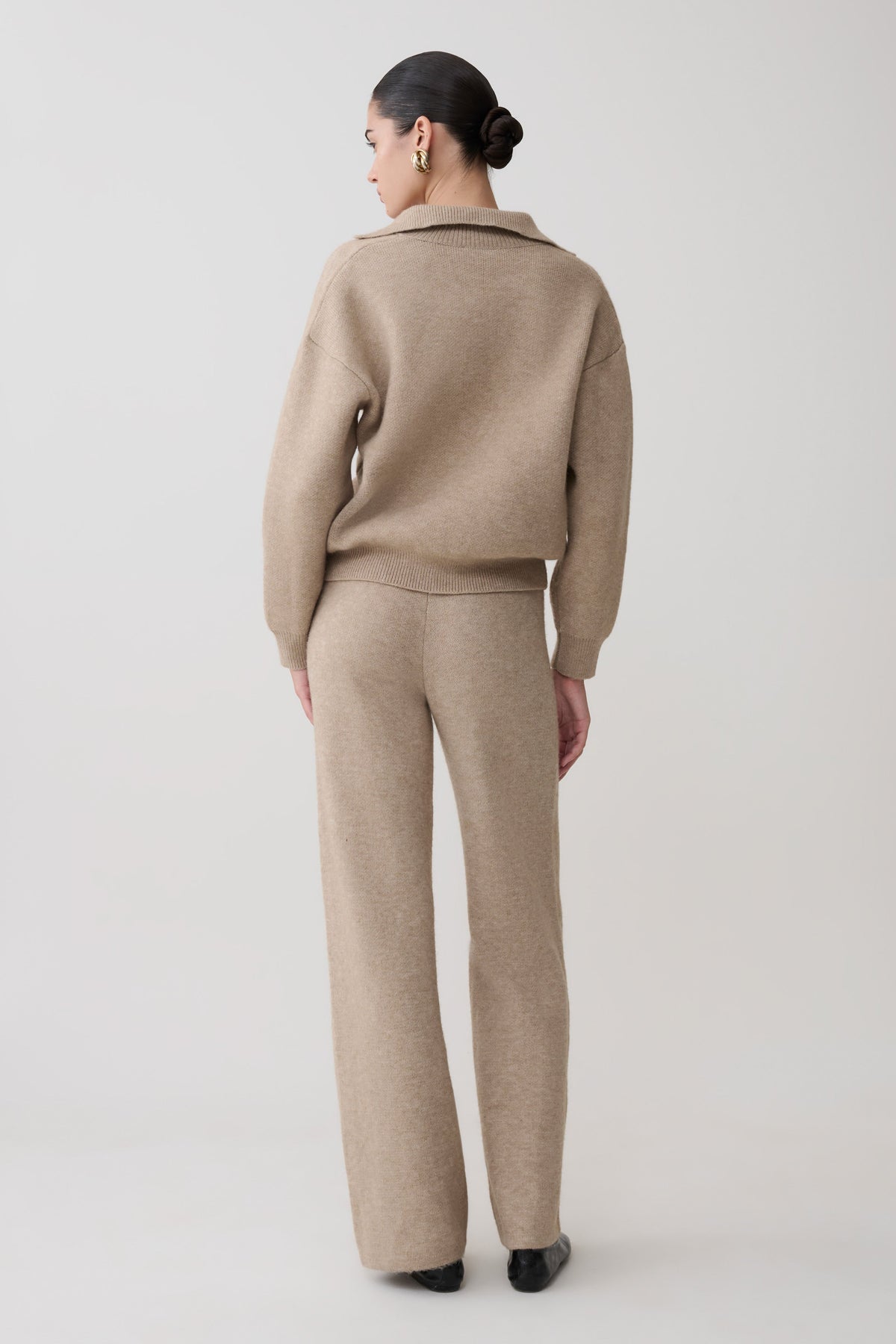 Evan Knit Wide Leg Pants - Beige Marle