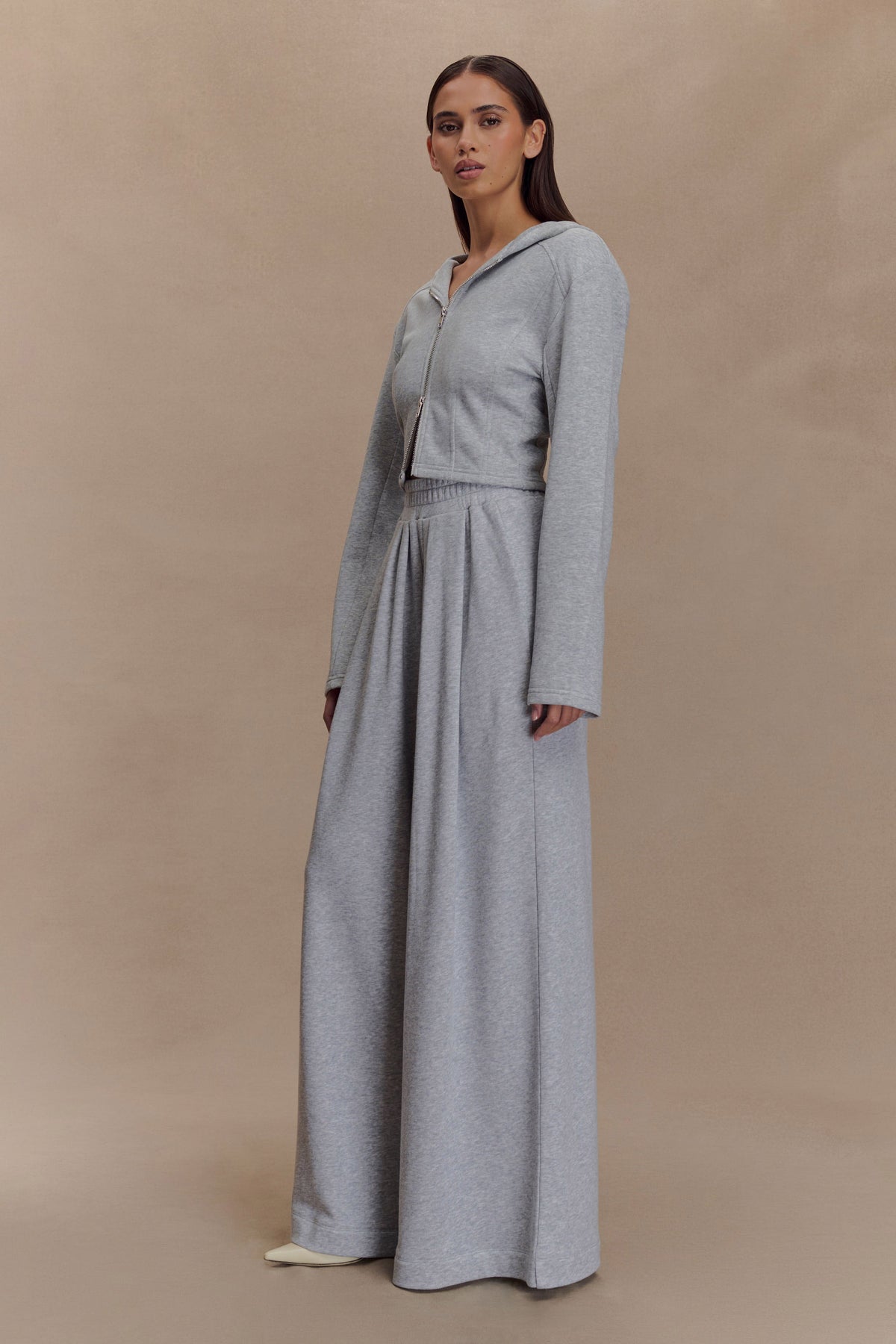Aspen Gathered Wide Leg Jogger - Light Grey Marle