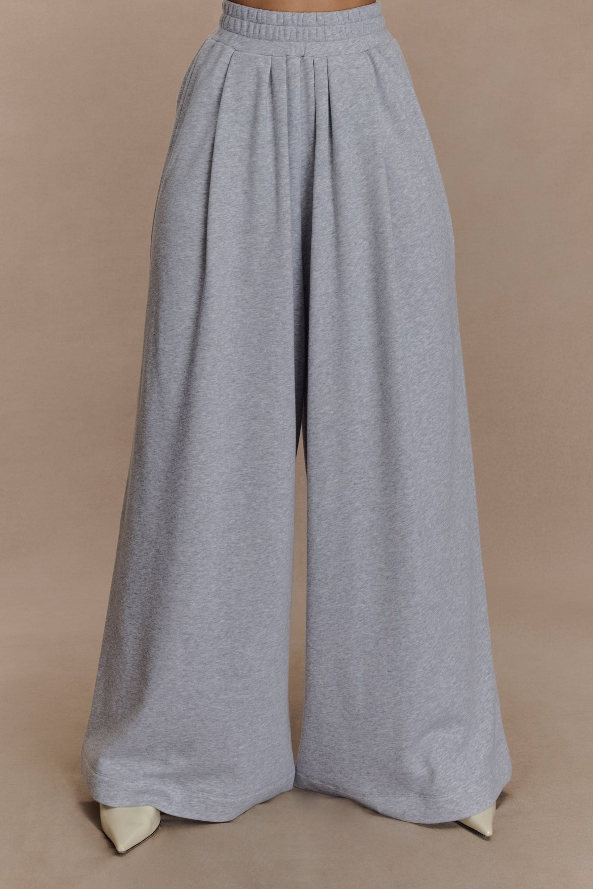 Aspen Gathered Wide Leg Jogger - Light Grey Marle