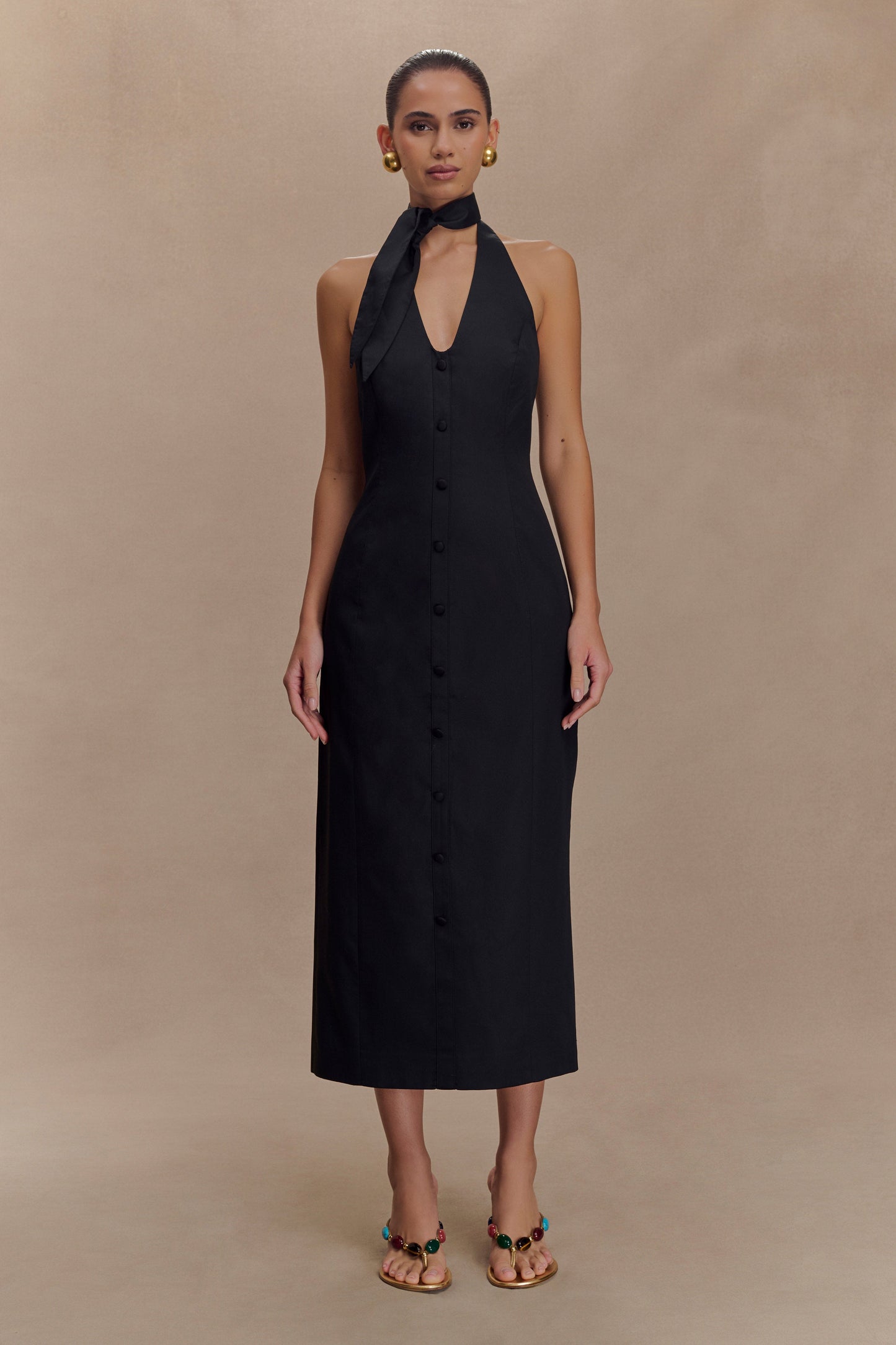 Simona Halter Neck Midi Dress - Black