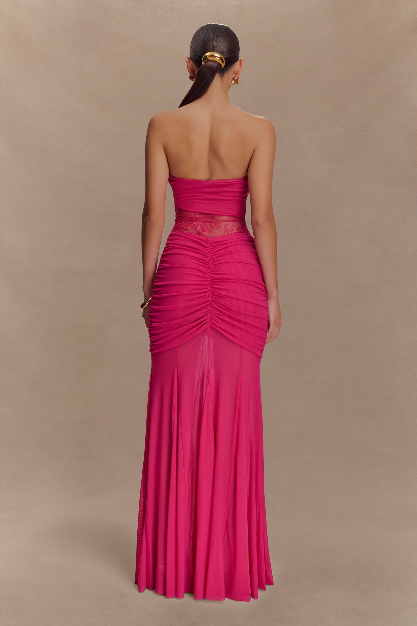 Khadijah Lace And Mesh Maxi Dress - Dragonfruit