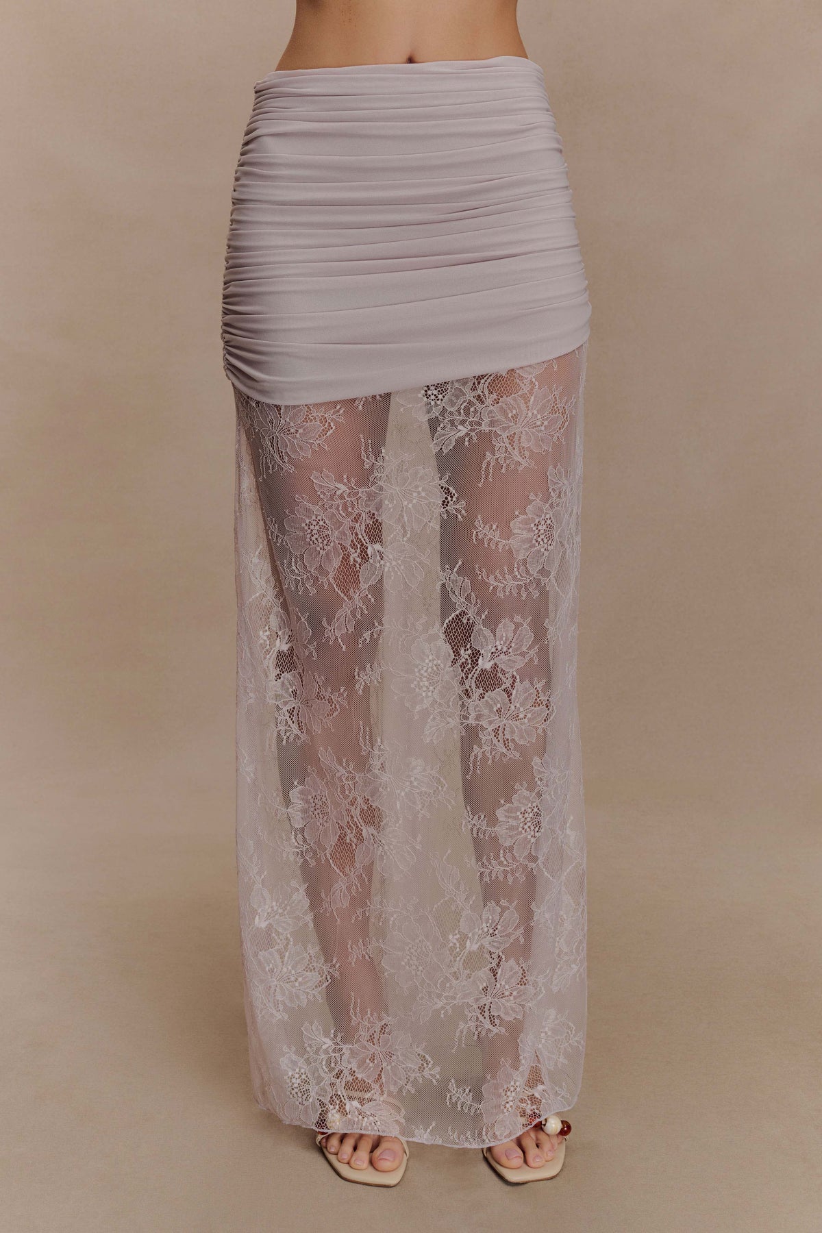 Guinevere Lace And Mesh Maxi Skirt - Lilac