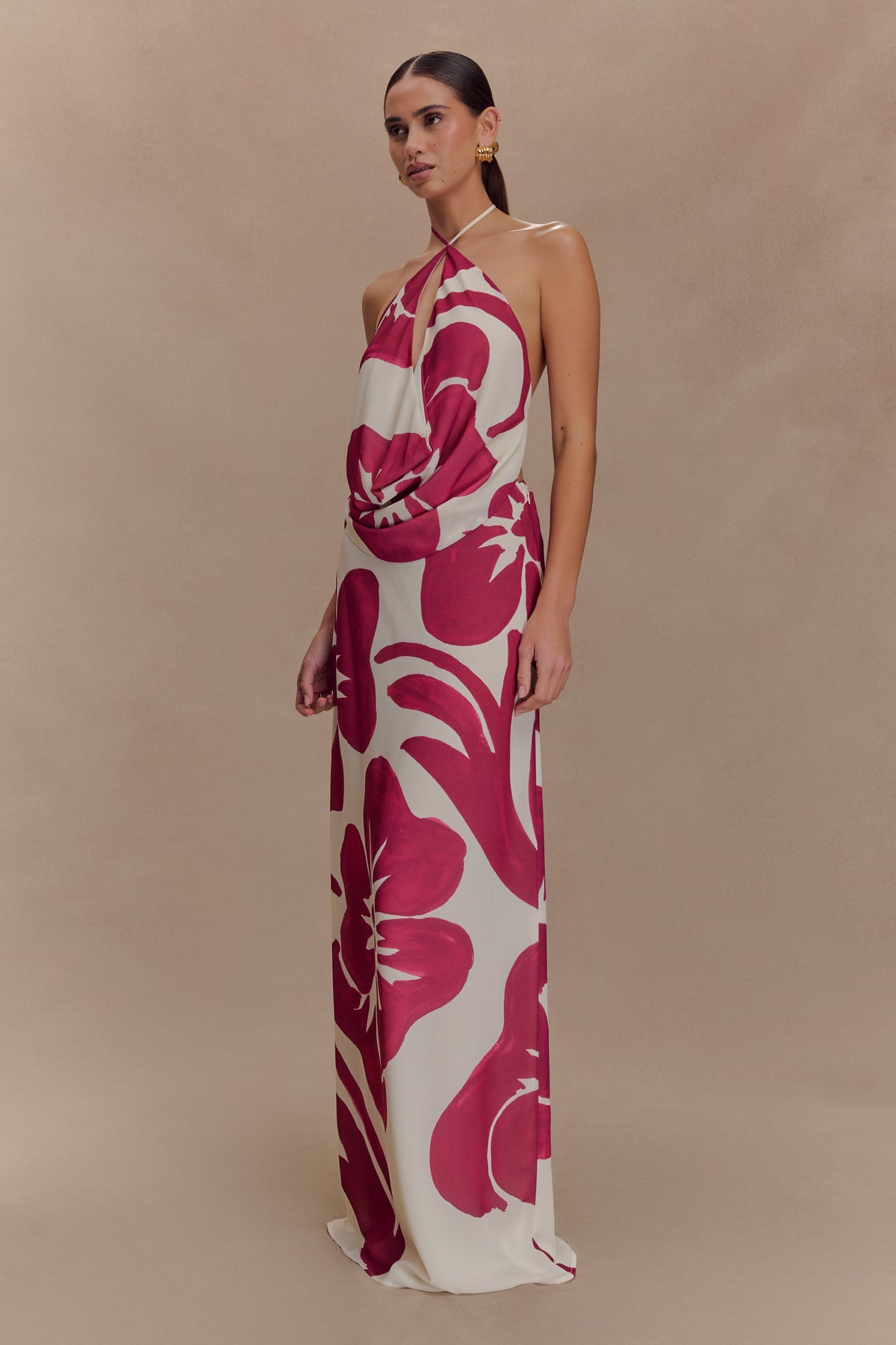 Katalina Chiffon Maxi Skirt - Red Deco Fleur Print