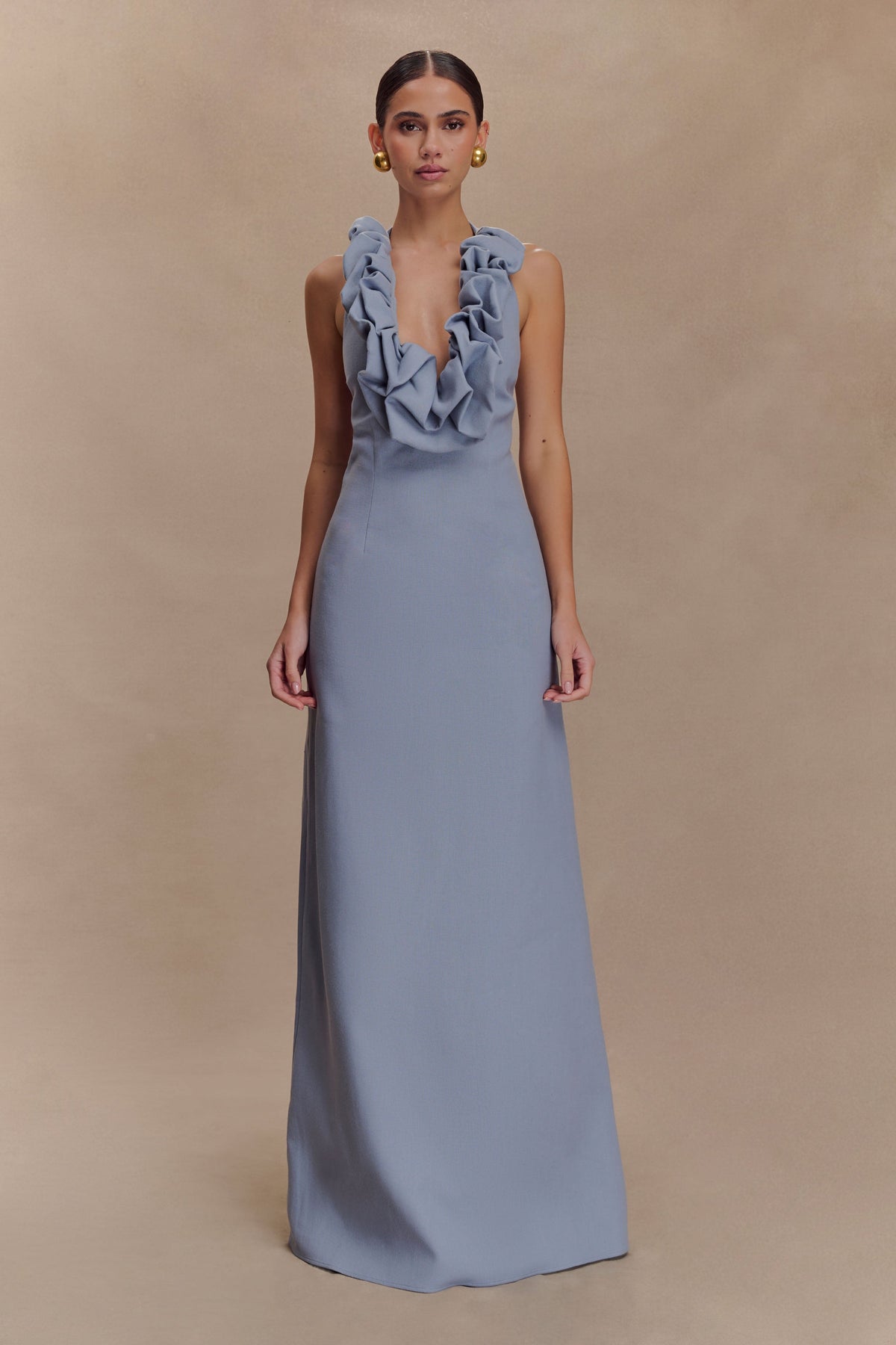 Carolyn Linen Bubble Maxi Dress - Misty Blue