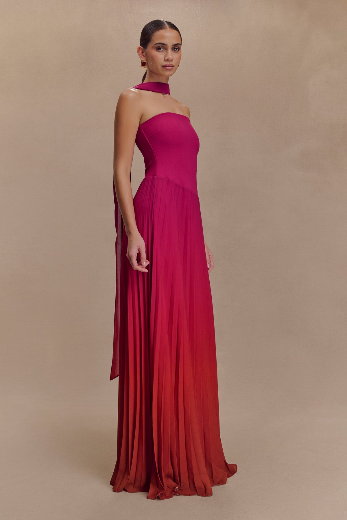 Caira Chiffon Scarf Maxi Dress - Ombre Dark Pink