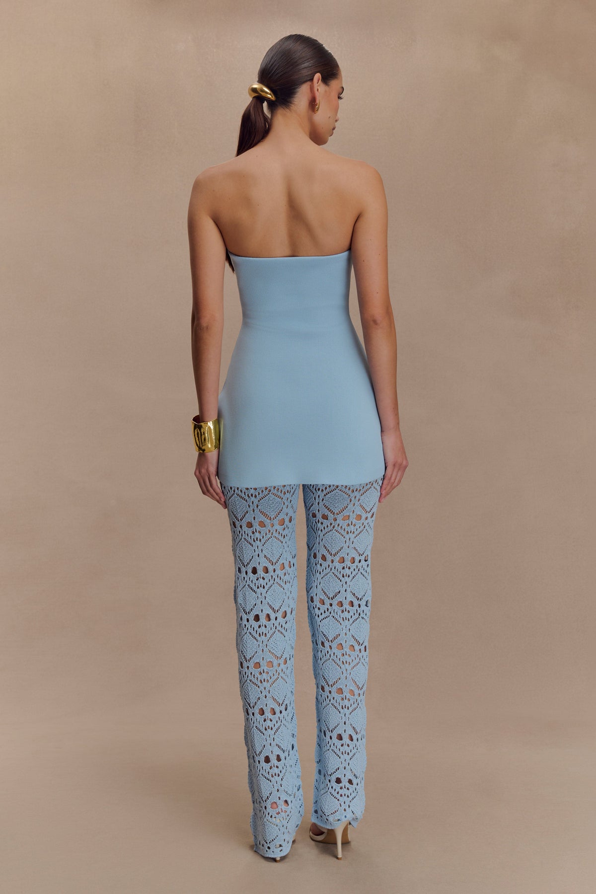 Anette Bandage Knit Strapless Top - Sky Blue