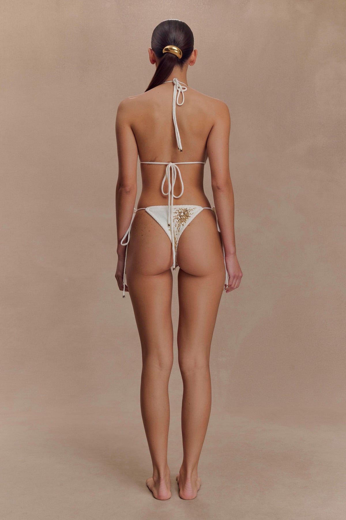 Huntleigh Crochet Bikini Top - White & Gold Sunshine Print