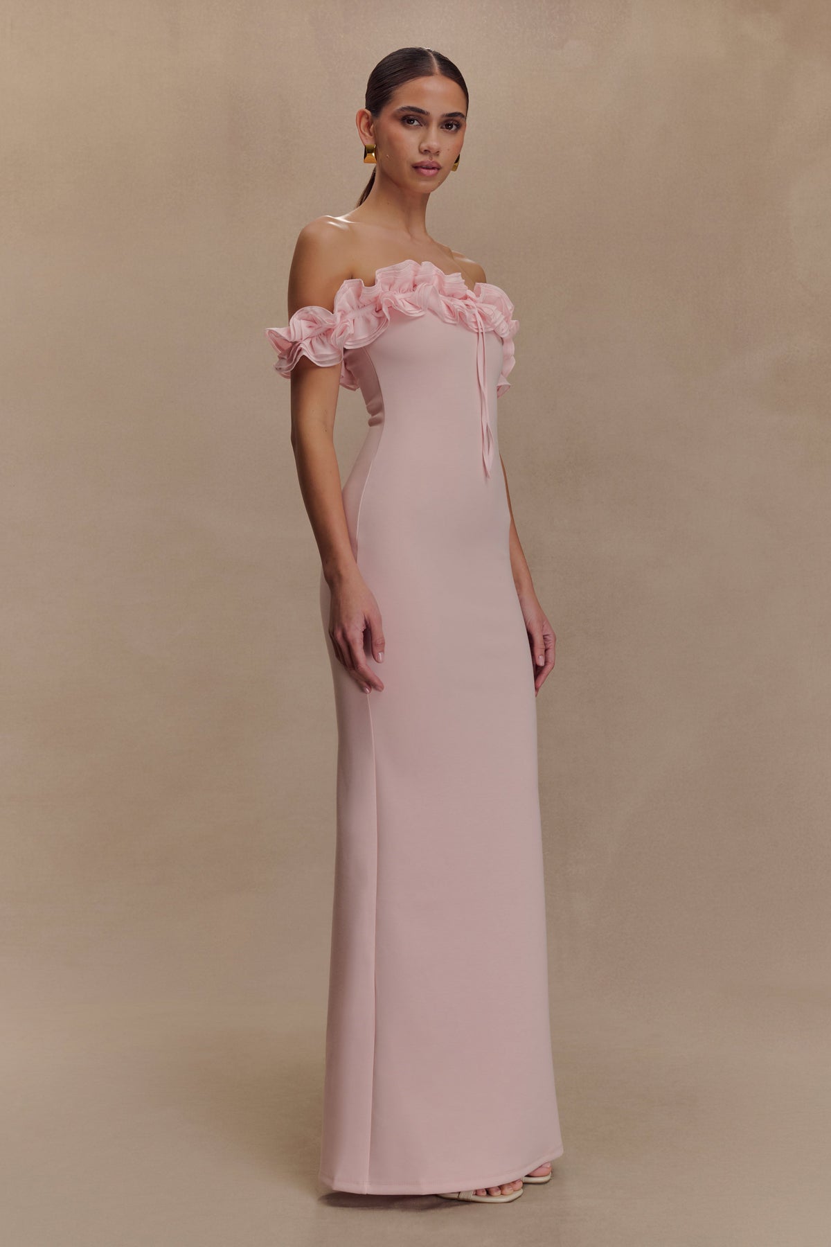 Nova Ruffle Off Shoulder Maxi Dress - Ballet Pink