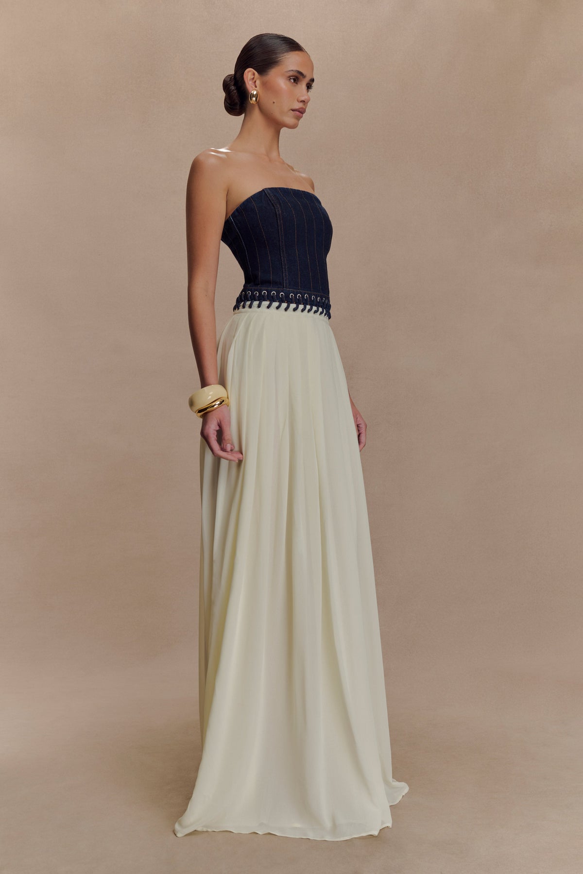 Suella Chiffon Denim Maxi Dress - Indigo Blue